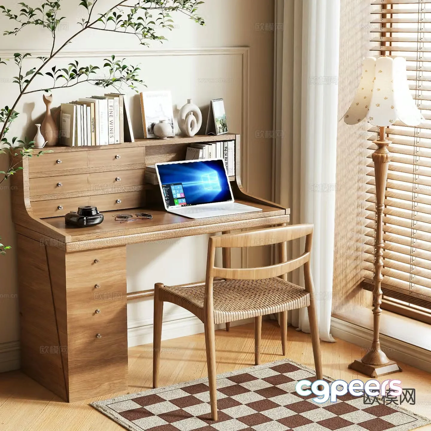 Log style desk 3d model