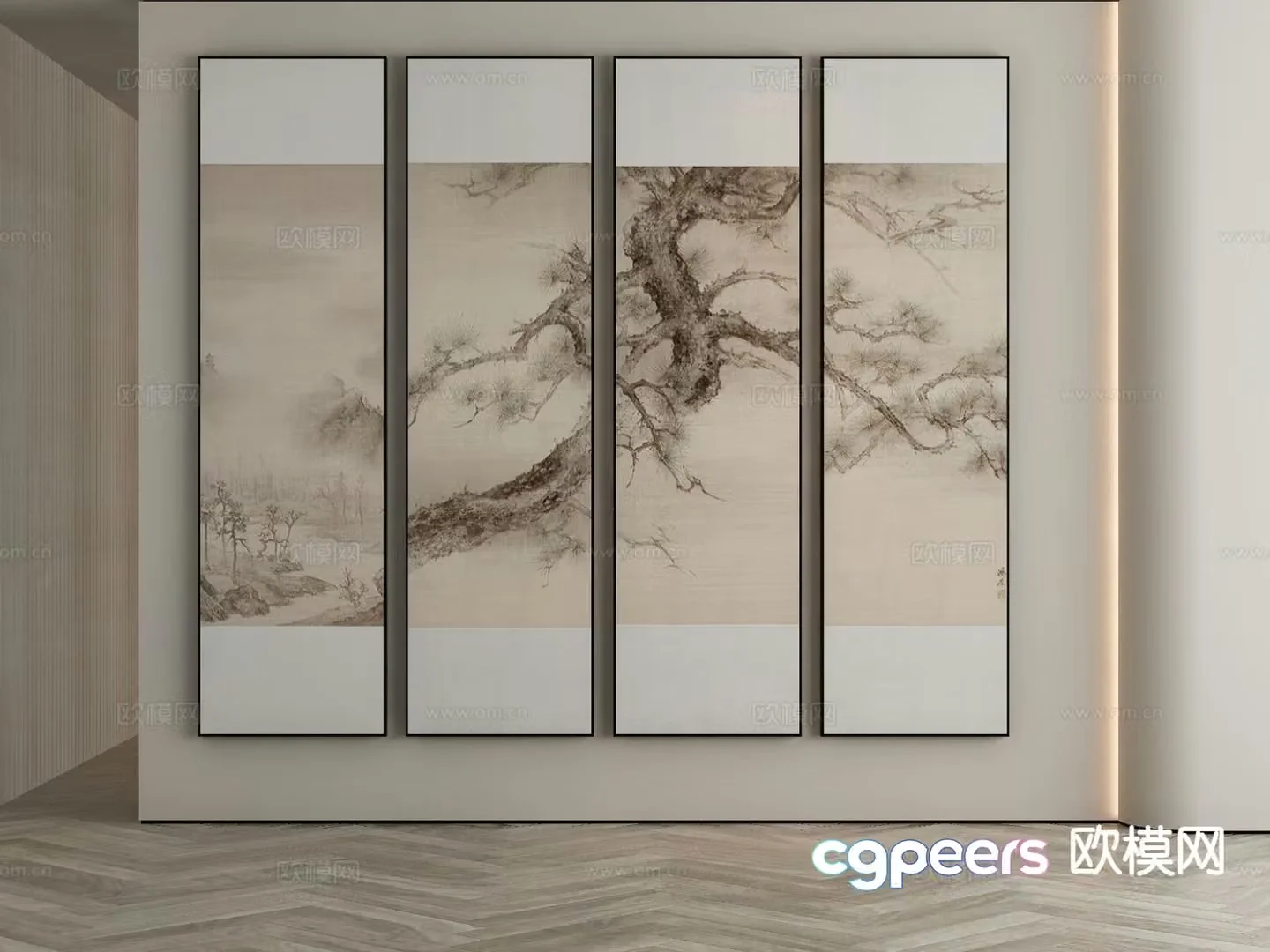 New Chinese style decorative painting Zen hanging painting 3D model