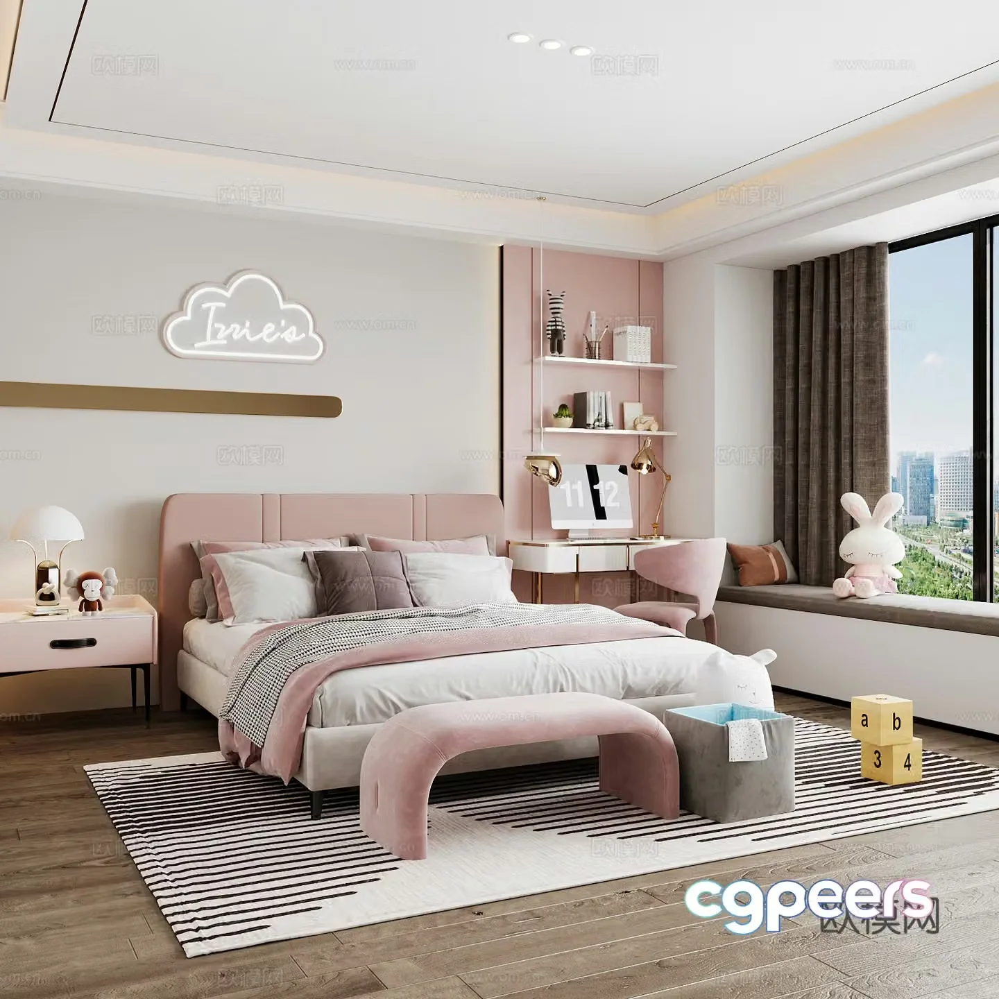 Modern children’s room boy’s room girl’s room children’s bed children’s wardrobe children’s desk 3d model