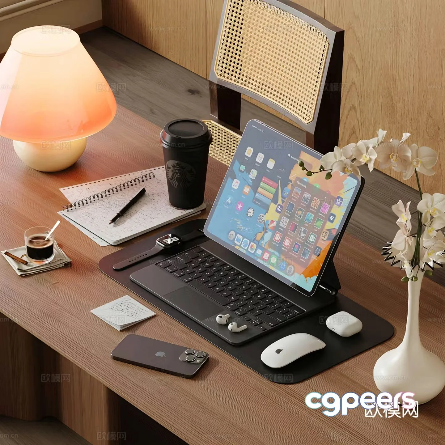 Office supplies Desktop ornaments Desk lamp Laptop 3D model