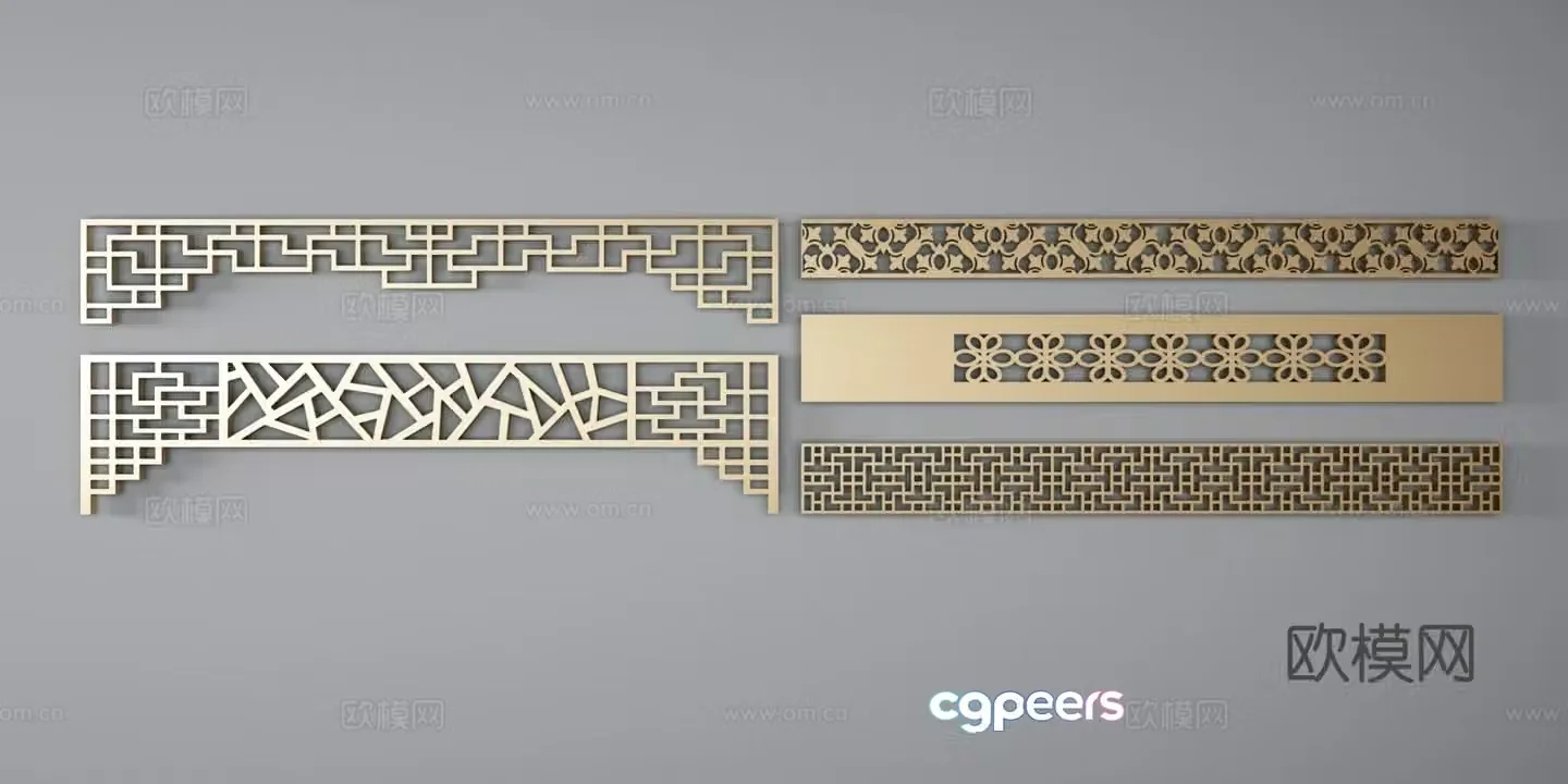 Chinese gold-plated corner line lattice 3D model