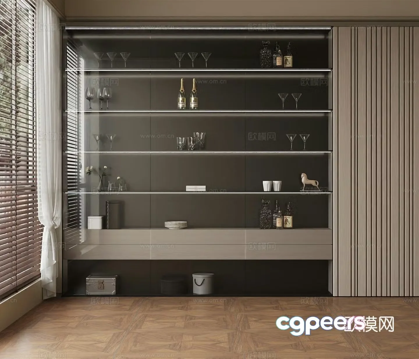 Modern medieval bookcase study bookcase bookcase combination 3D model