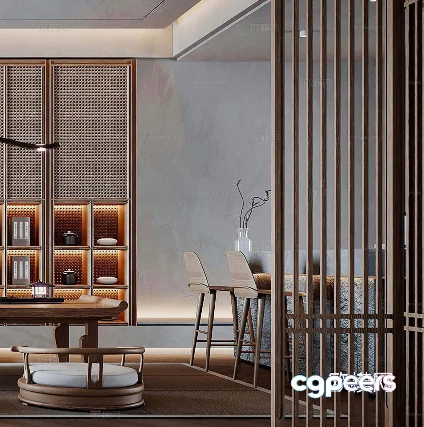 New Chinese style bar screen partition restaurant dining table leisure chair tea room tea table tea house 3d model