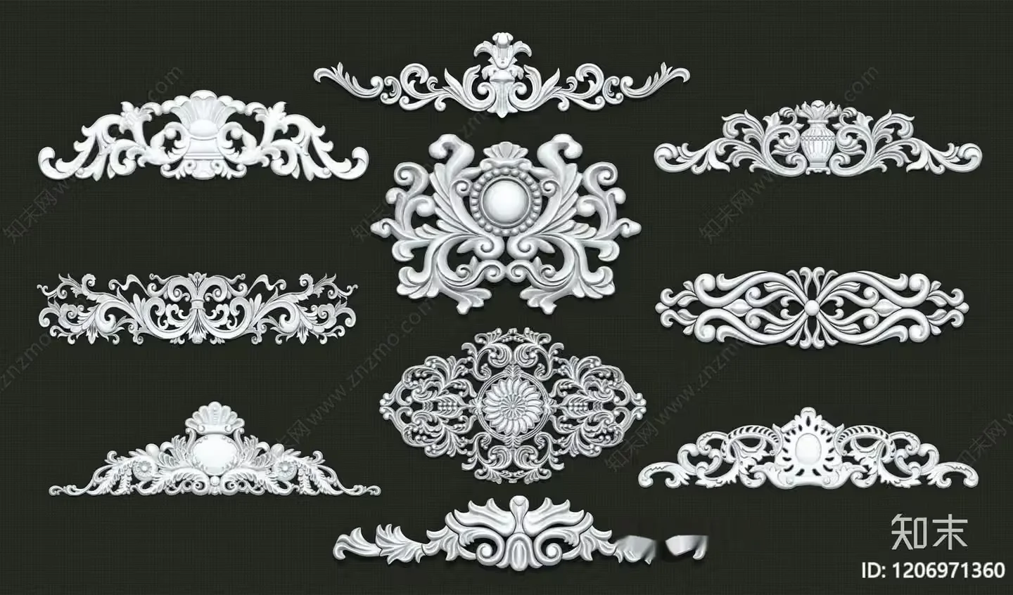 White Ornate Designs On A Dark Background 3D Model – 14755 – VRAY Render