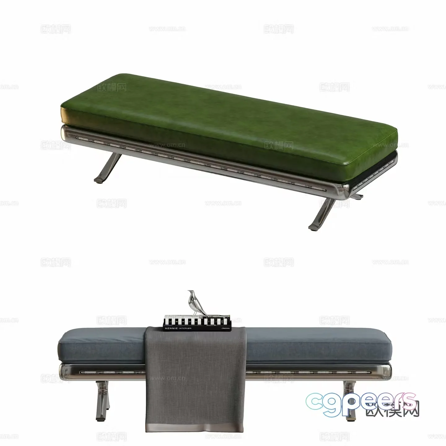 Leather footrest bed end stool 3d model