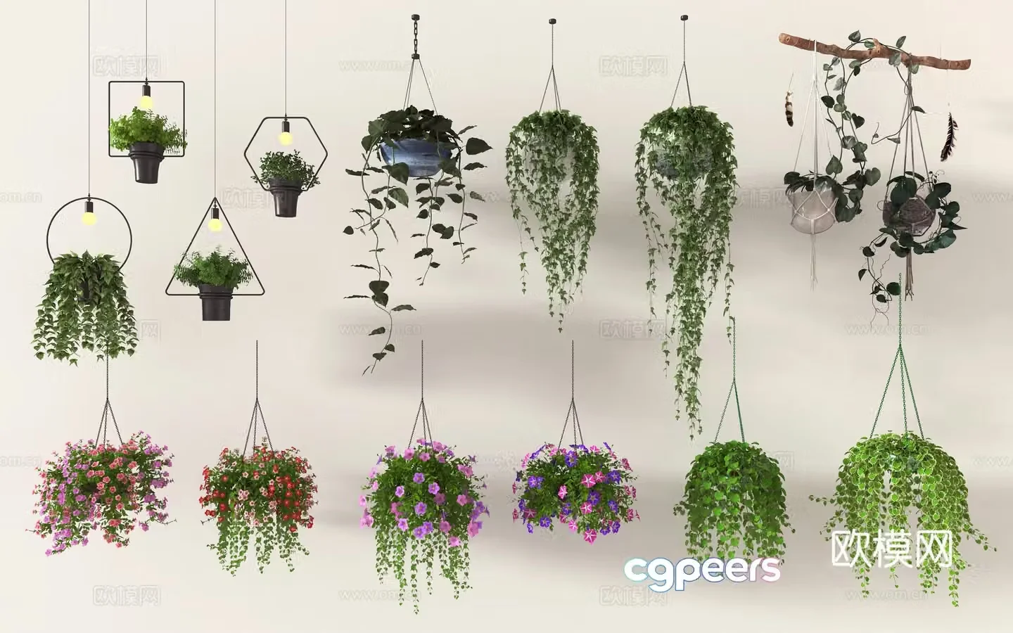 Modern hanging basket green plant potted plants hanging basket combination flower hanging basket flower basket green ivy spider plants hanging basket 3D model