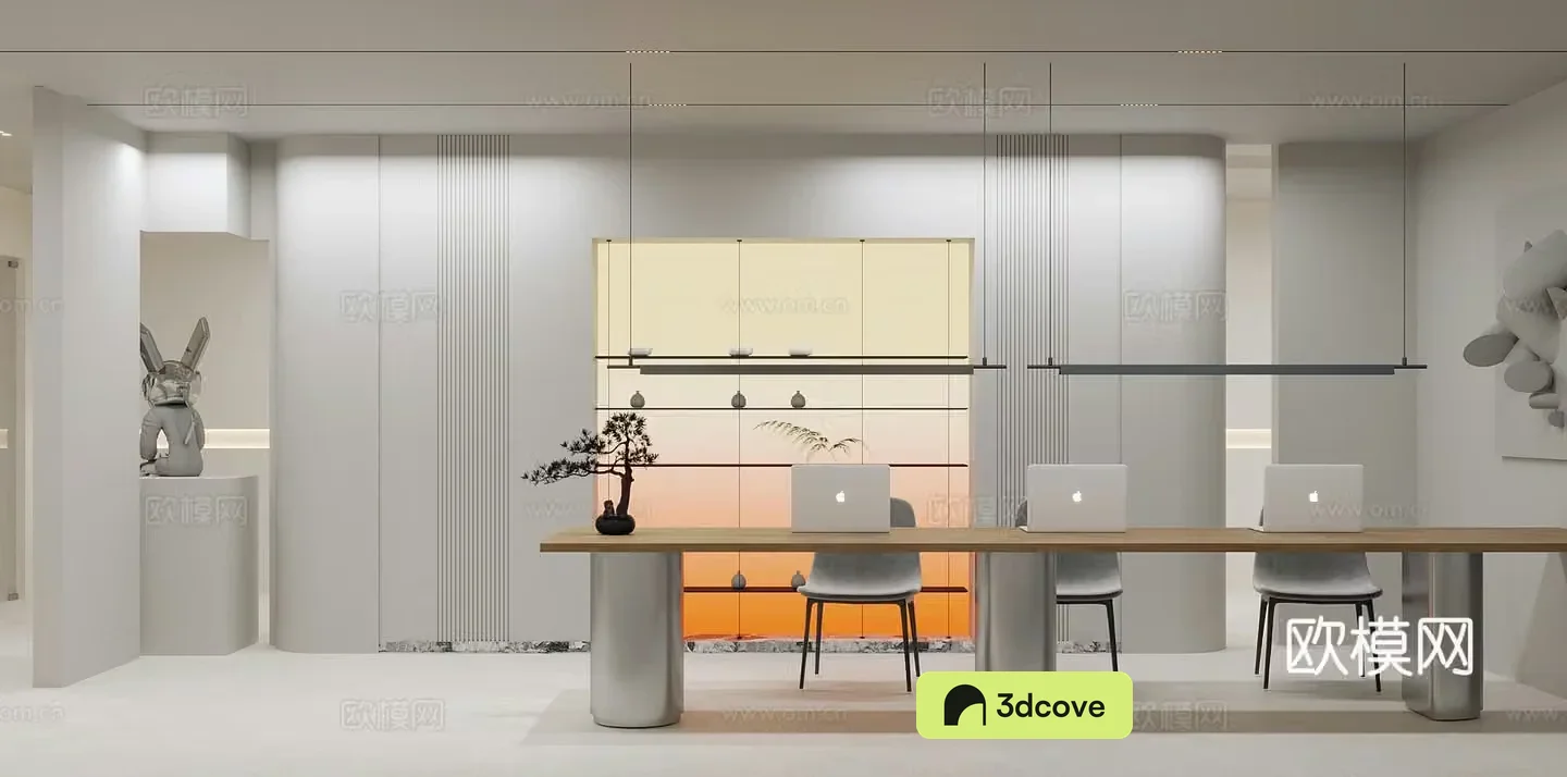Modern office Public desk Computer Trendy toy sculpture Gradient light box Chandelier Wall decoration