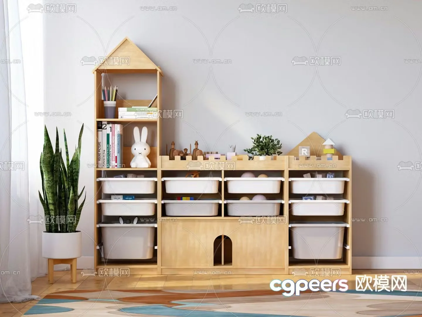 Nordic children’s cabinet bookcase 3d model