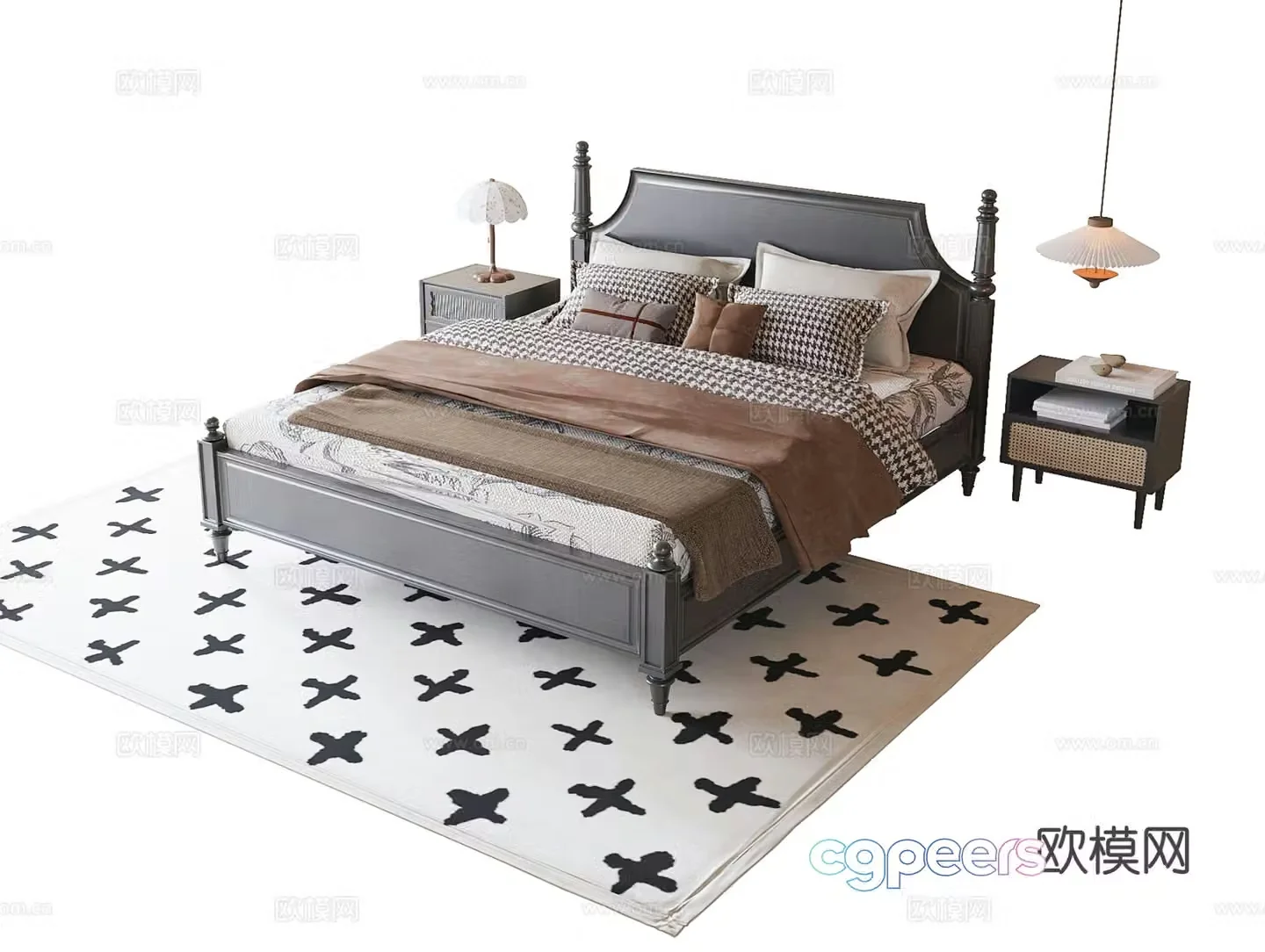 French double bed 3d model
