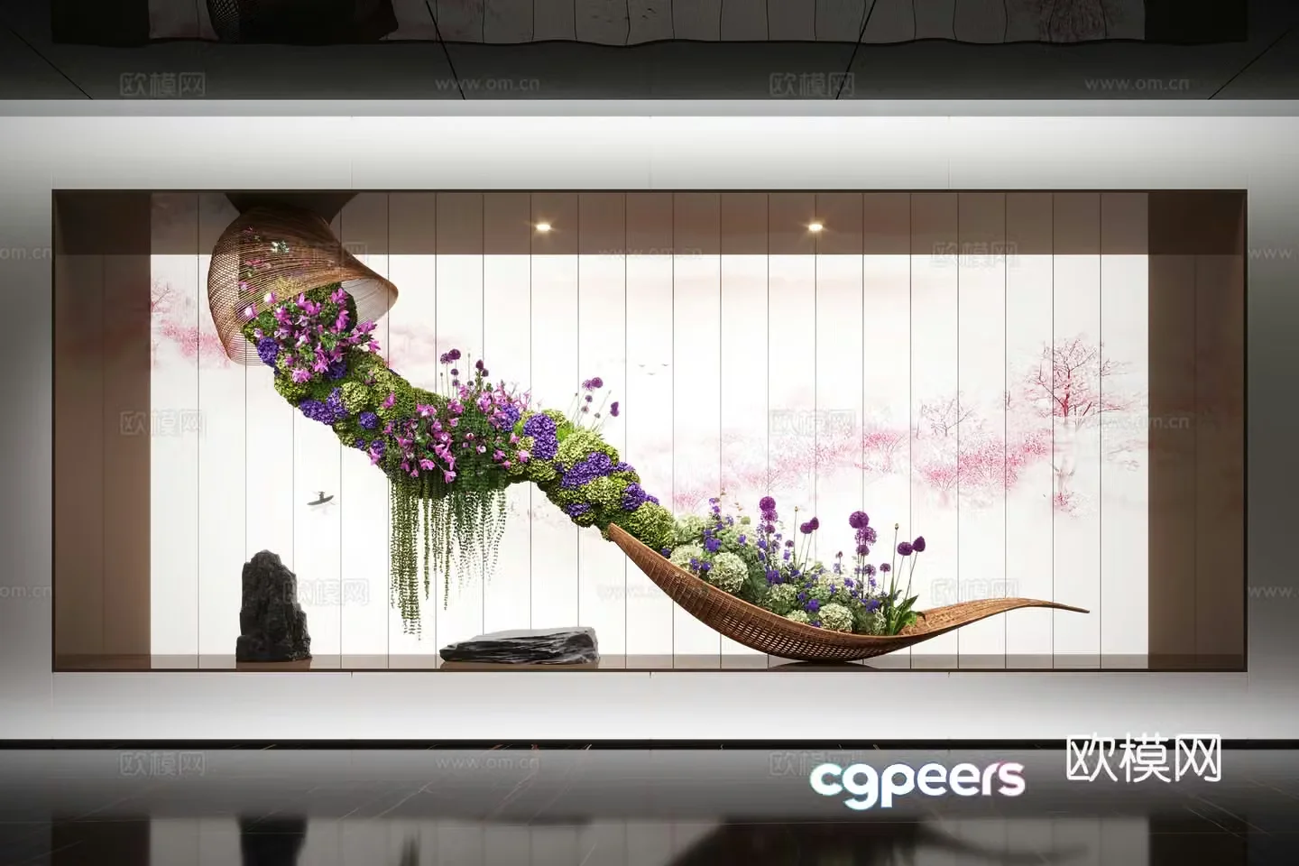 Modern plant art installation Indoor landscape Landscape Stone Flower art 3D model