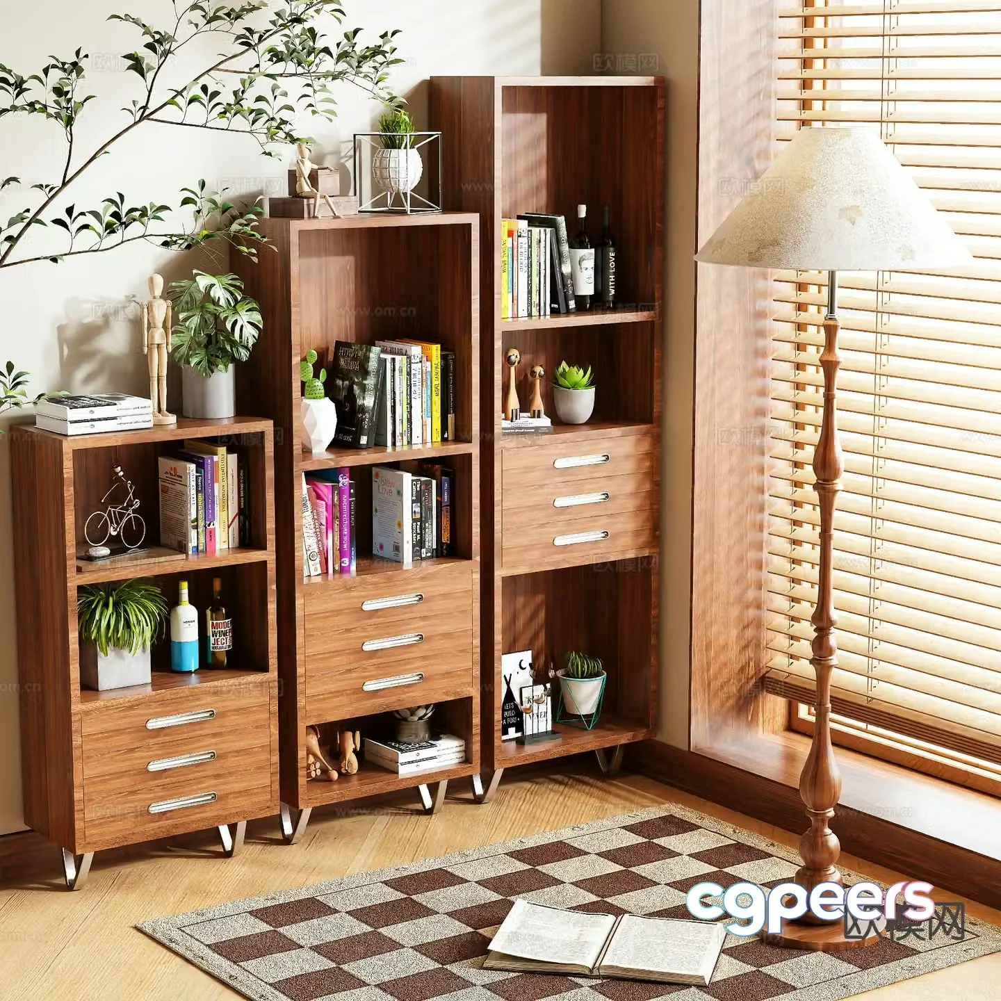 Log style bookshelf locker 3d model