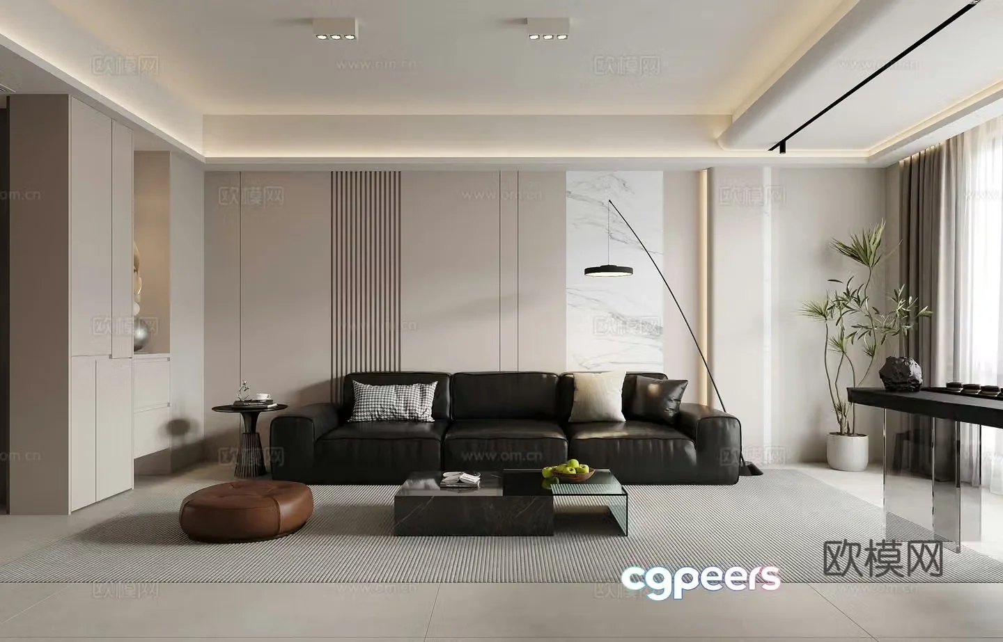 Modern living room combination sofa tea room tea table modern living room simple floor lamp 3d model