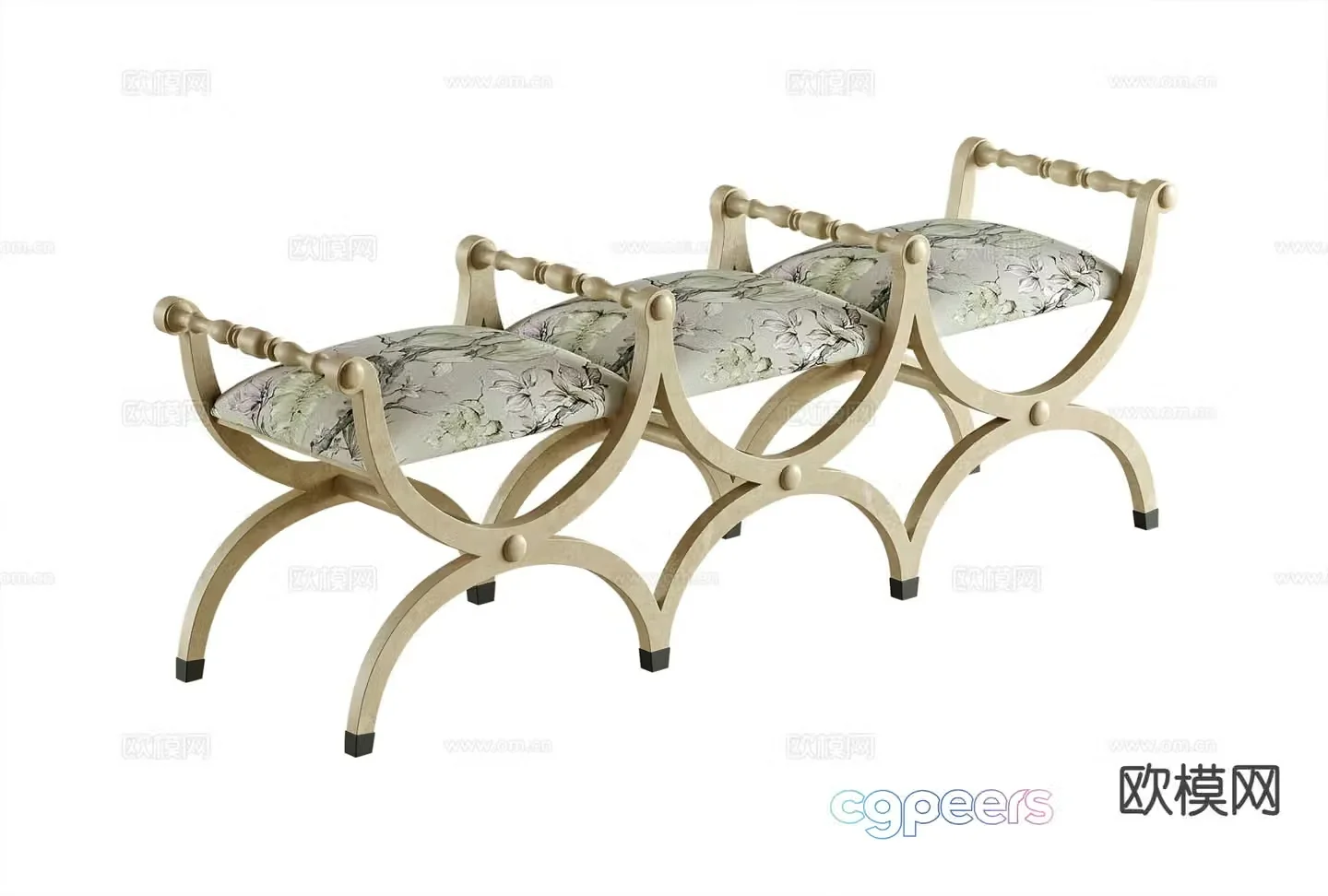 American stool bench bedside stool 3d model