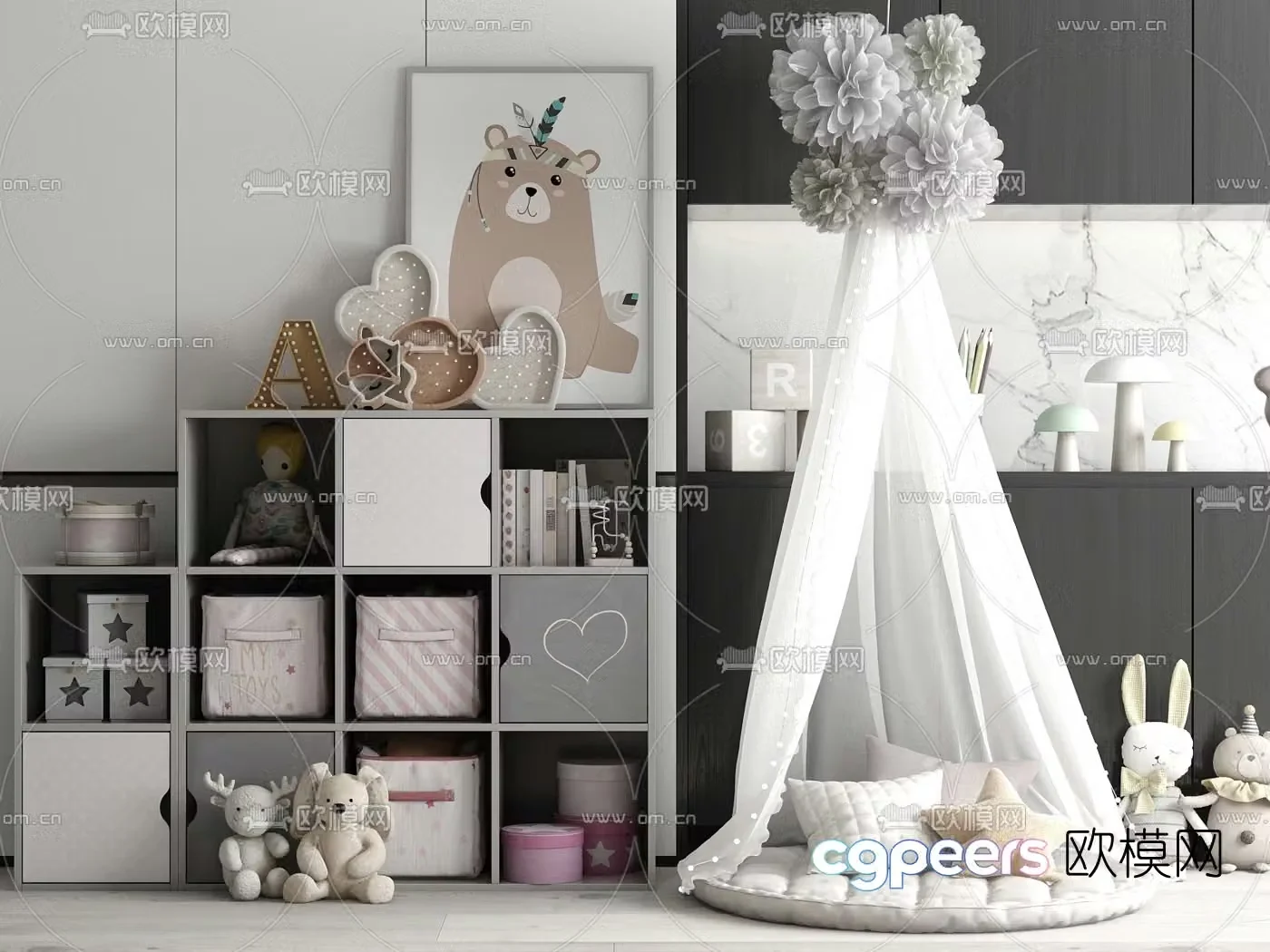 Modern children’s locker decorative cabinet cushion 3d model