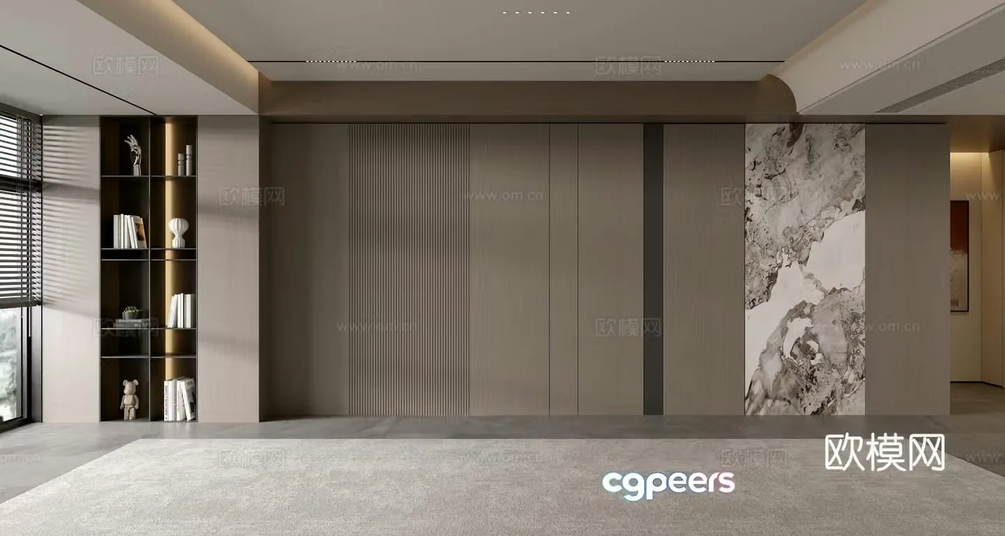 Modern Italian living room light luxury sofa background wall sofa background wall villa living room 3d model