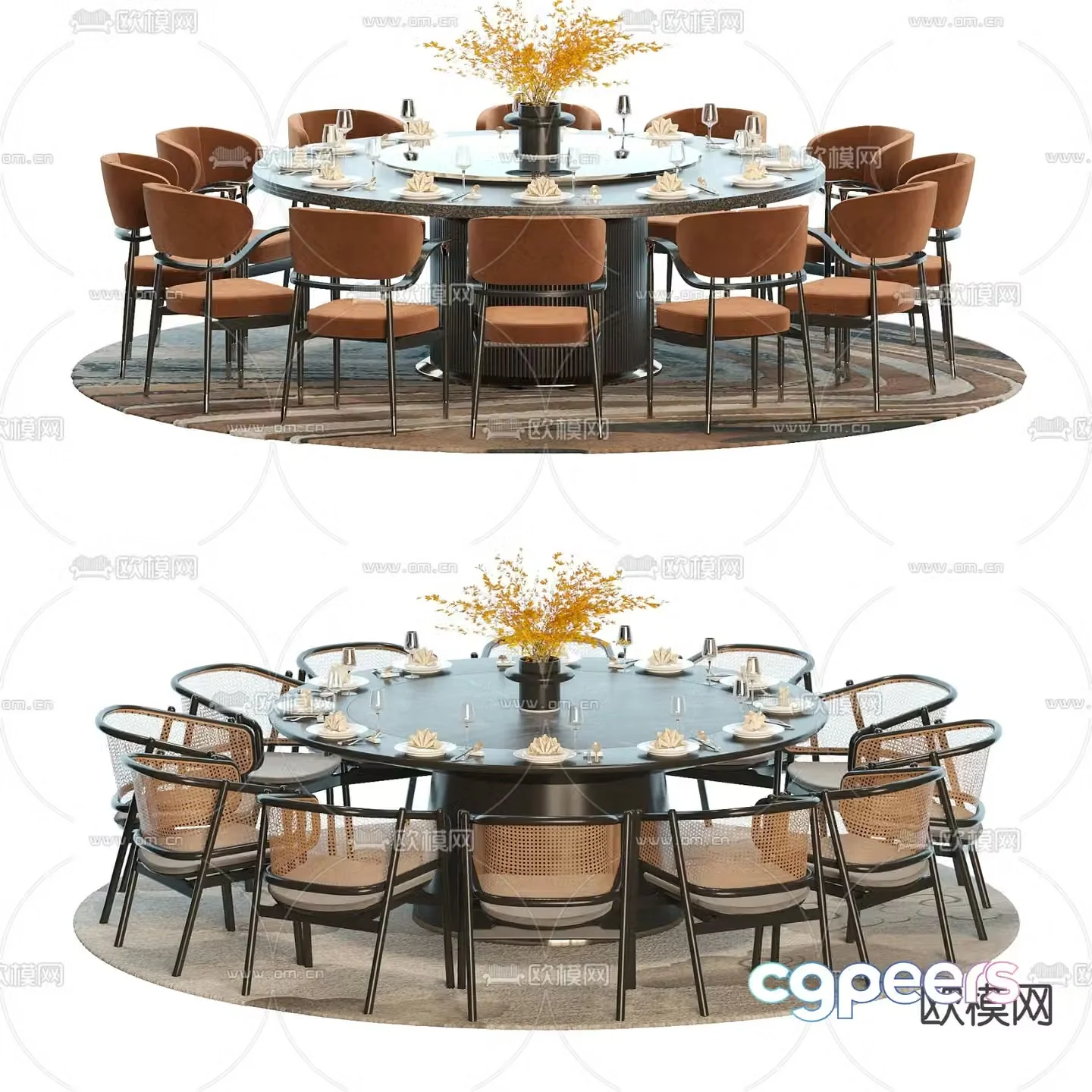 New Chinese style dining table and chairs round dining table 3d model