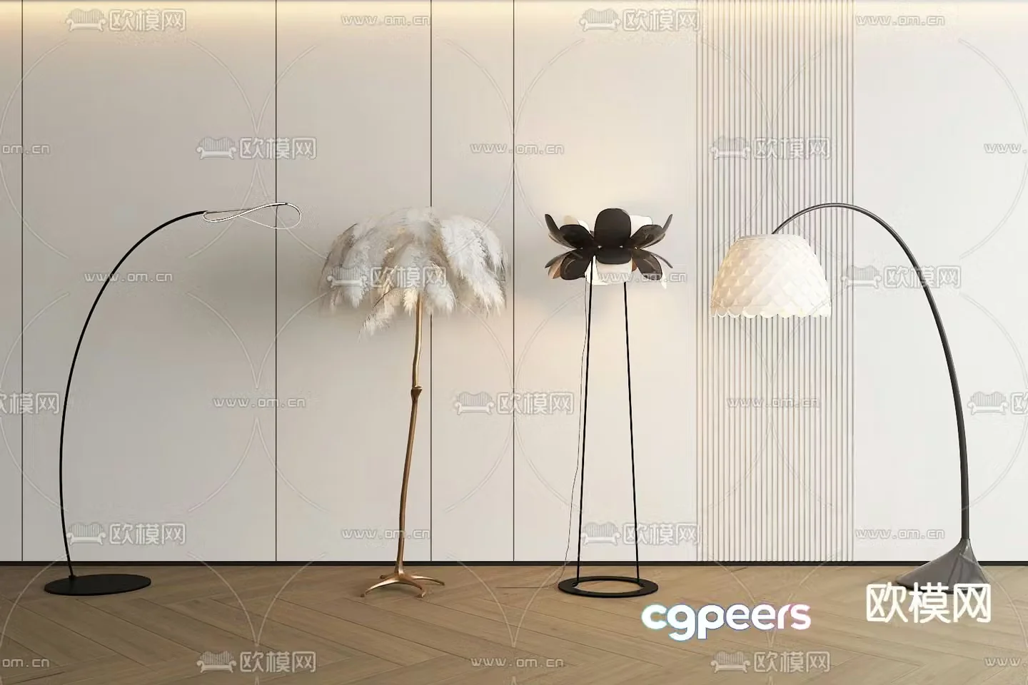 Feather floor lamp Fishing lamp 3d model