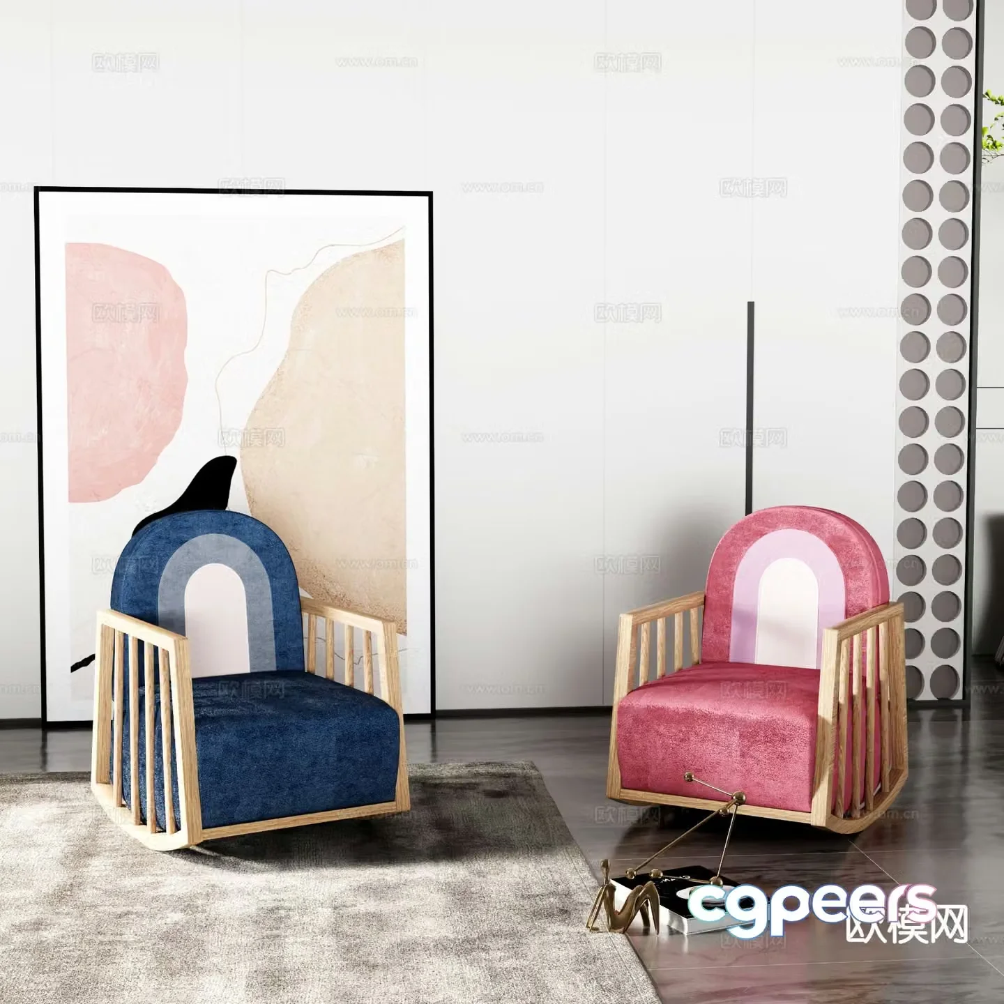 Nordic children’s chair rocking chair 3d model