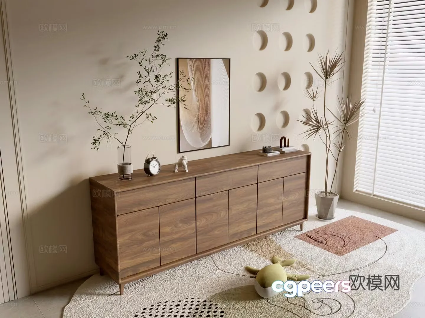 Modern wood grain cabinet ins wind minimalist wind cabinet whole cabinet sideboard balcony cabinet storage 3D model
