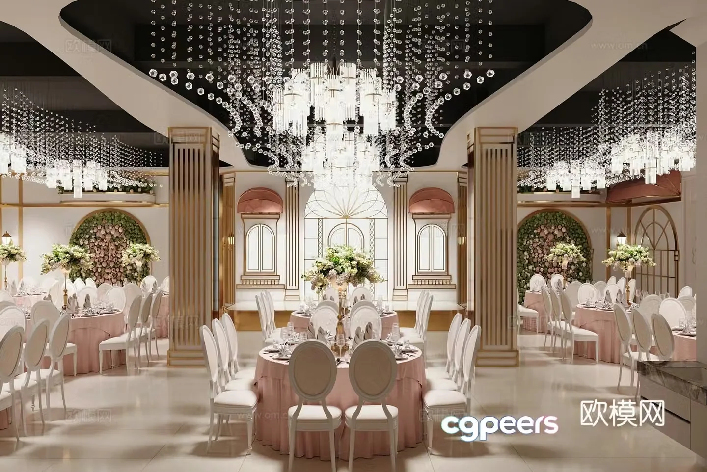 Hotel Banquet Hall 3D Model