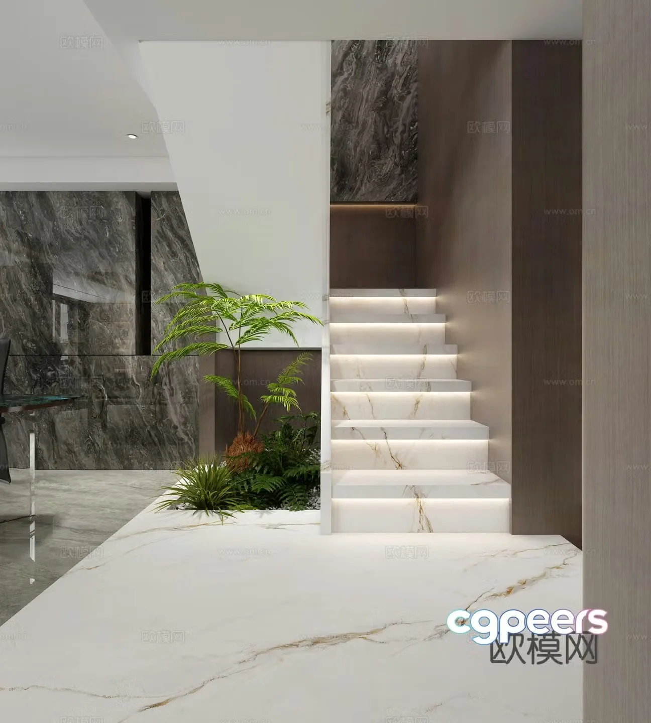 Modern stairwell landscaping landscape sketch 3d model