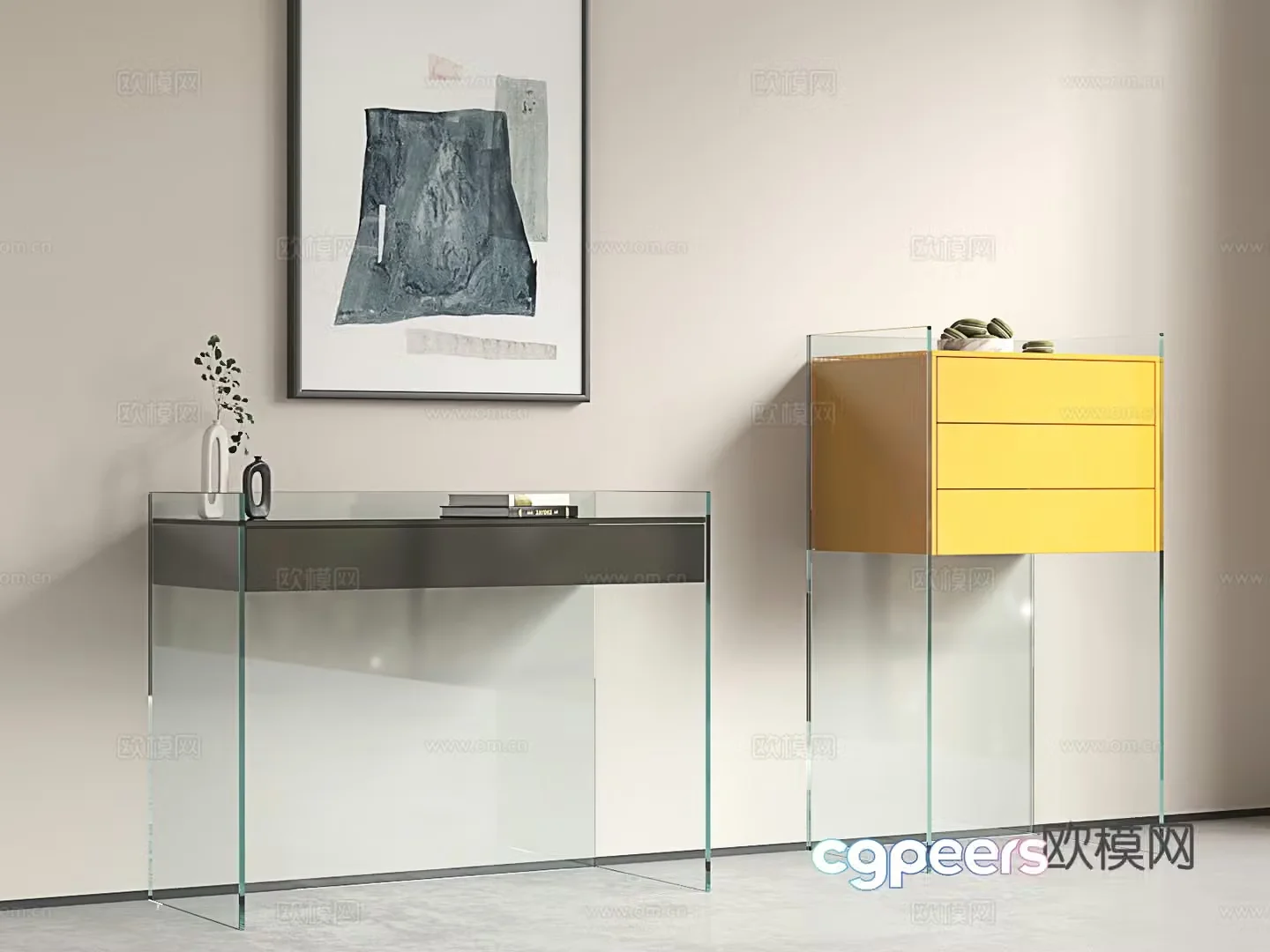 Modern storage cabinet Italian entrance hall Light luxury living room shelf Simple chest of cabinet 3D model