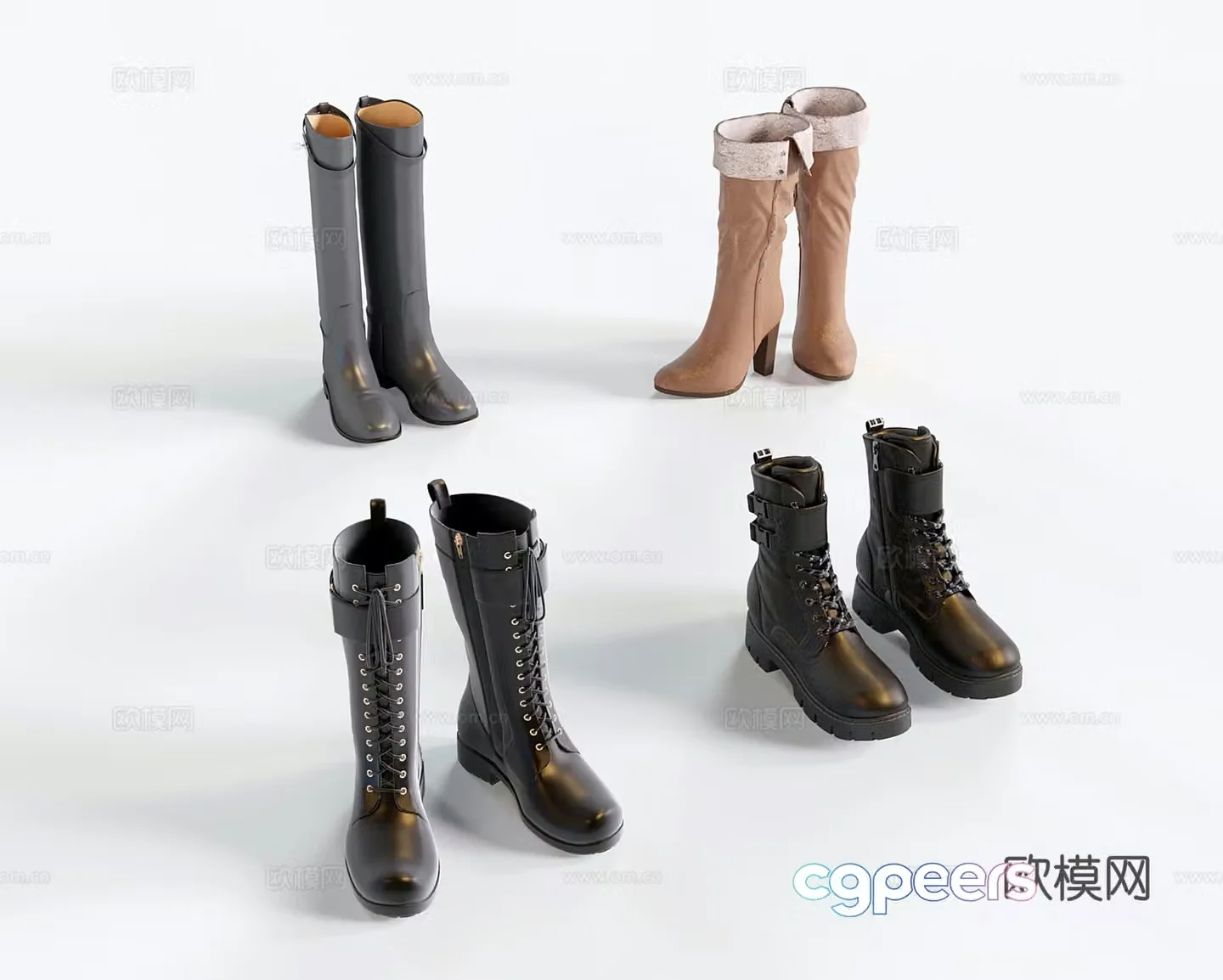 Modern boots leather boots high boots Martin boots high heel boots 3d model