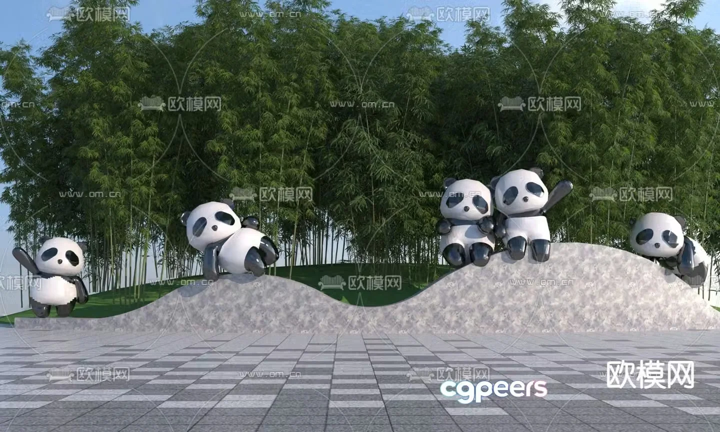 Panda sculpture city sculpture park sculpture 3d model
