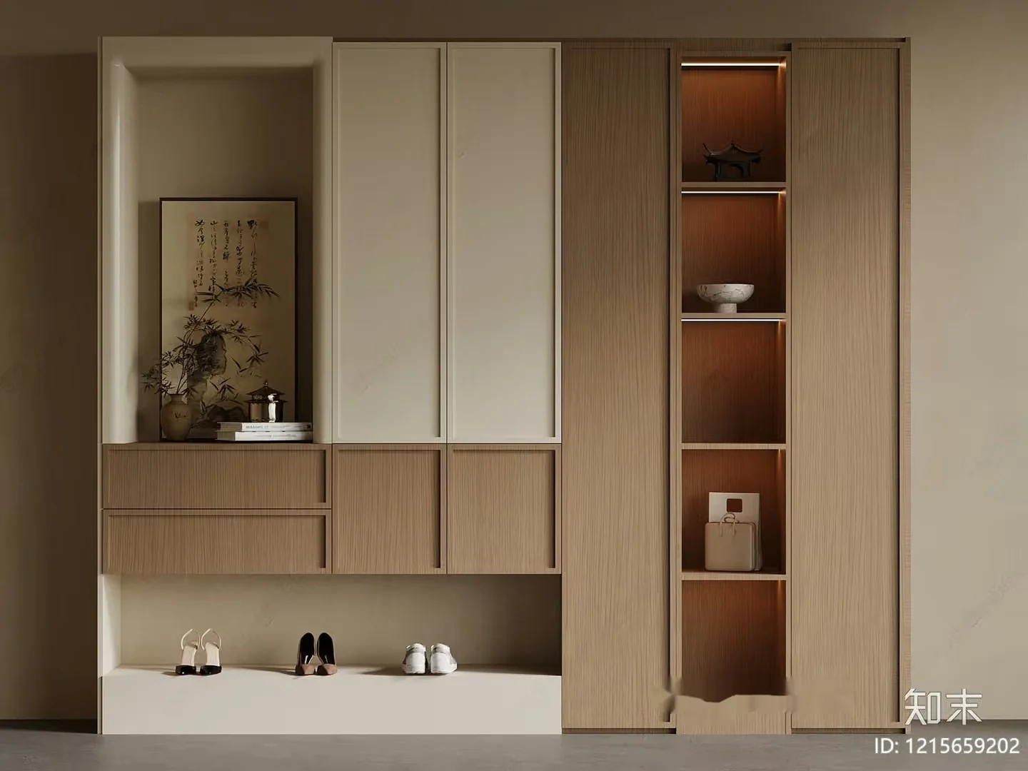 Modern Wooden Shelving 3D Model – 16853 – VRAY Render