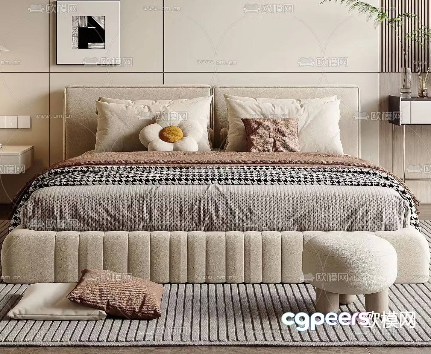 Modern double bed 3d model