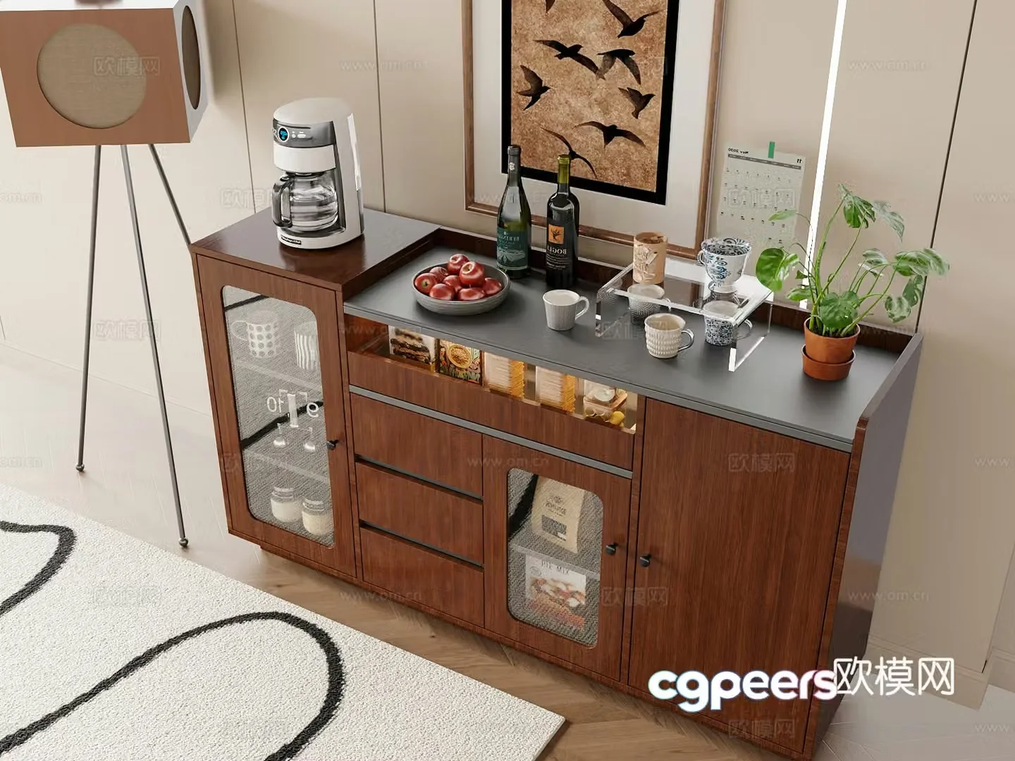 Modern medieval style sideboard low cabinet 3D model