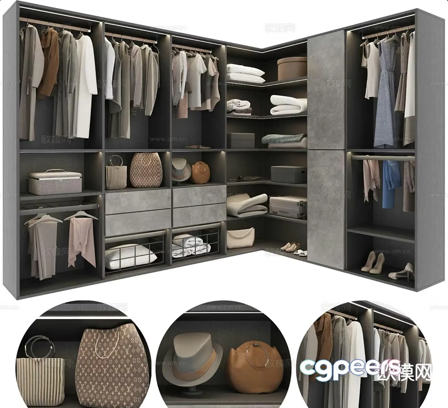 Corner wardrobe doorless wardrobe 3d model