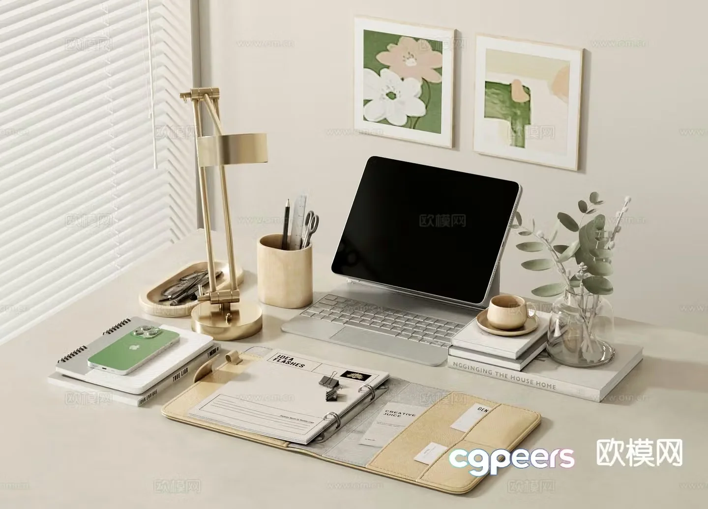 Office supplies computer pen holder notebook 3d model