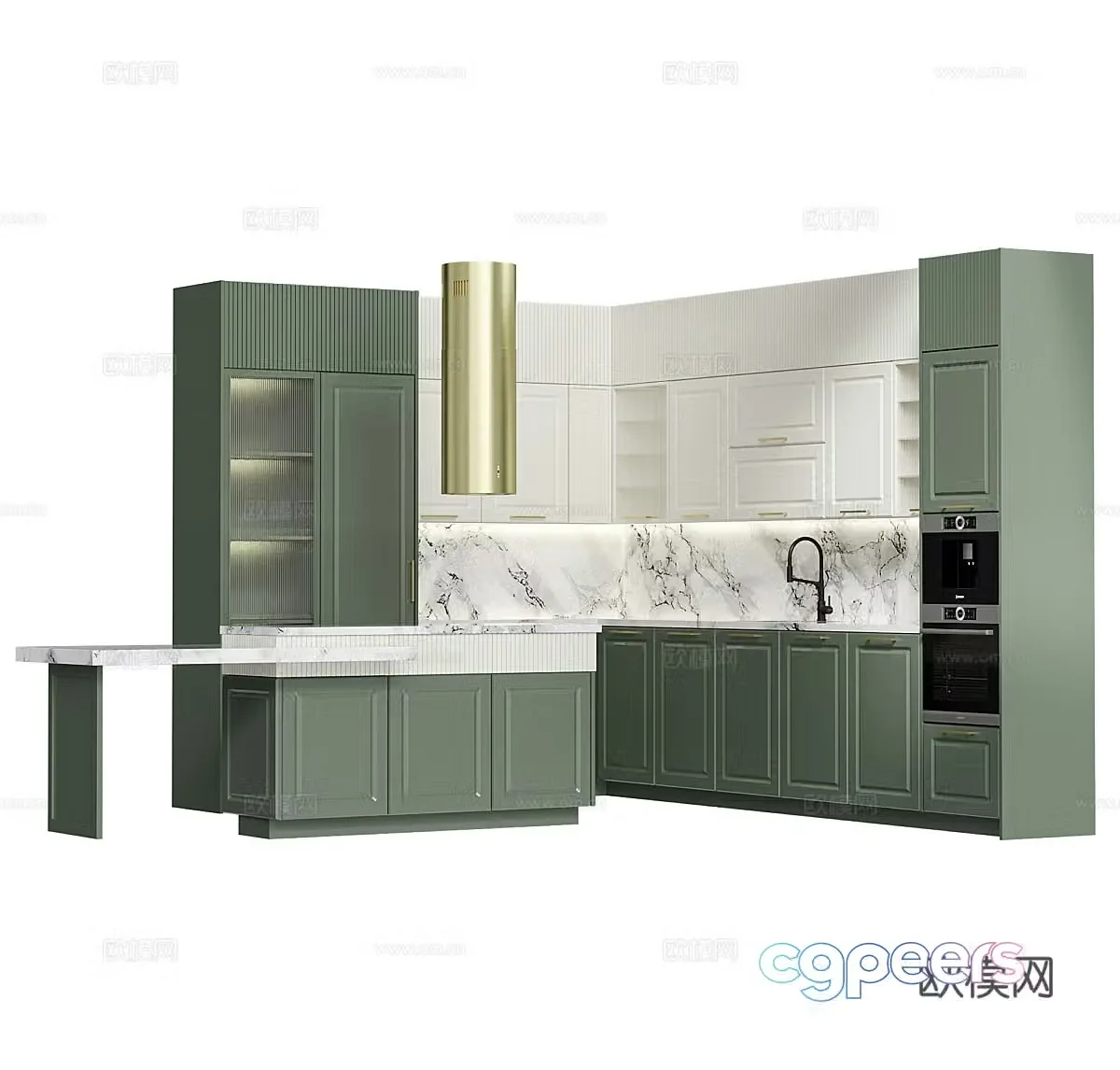 Medium-old kitchen open kitchen kitchen island cabinet kitchen supplies kitchen appliances baking 3d model