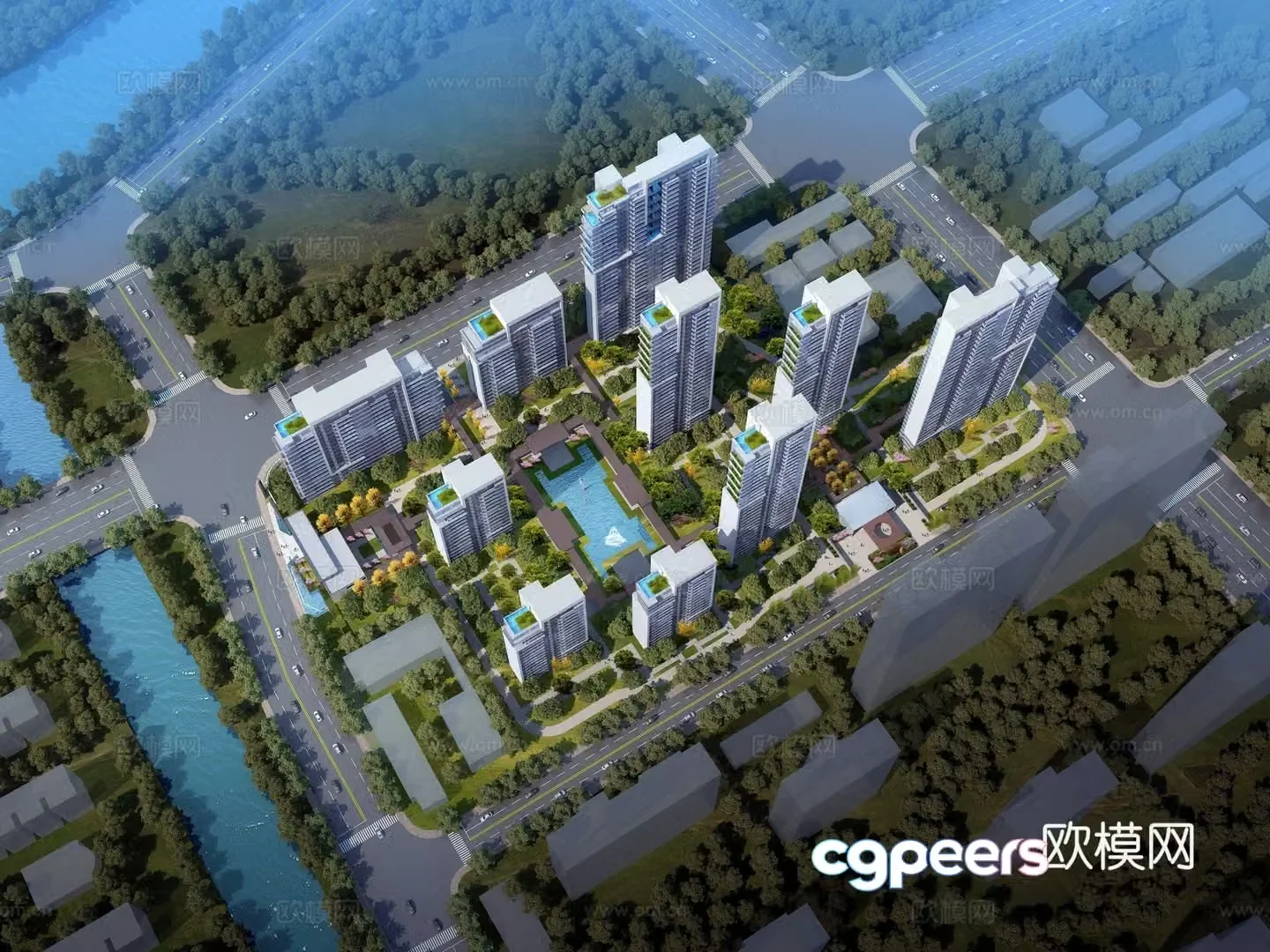 Jinji residential aerial view 3d model