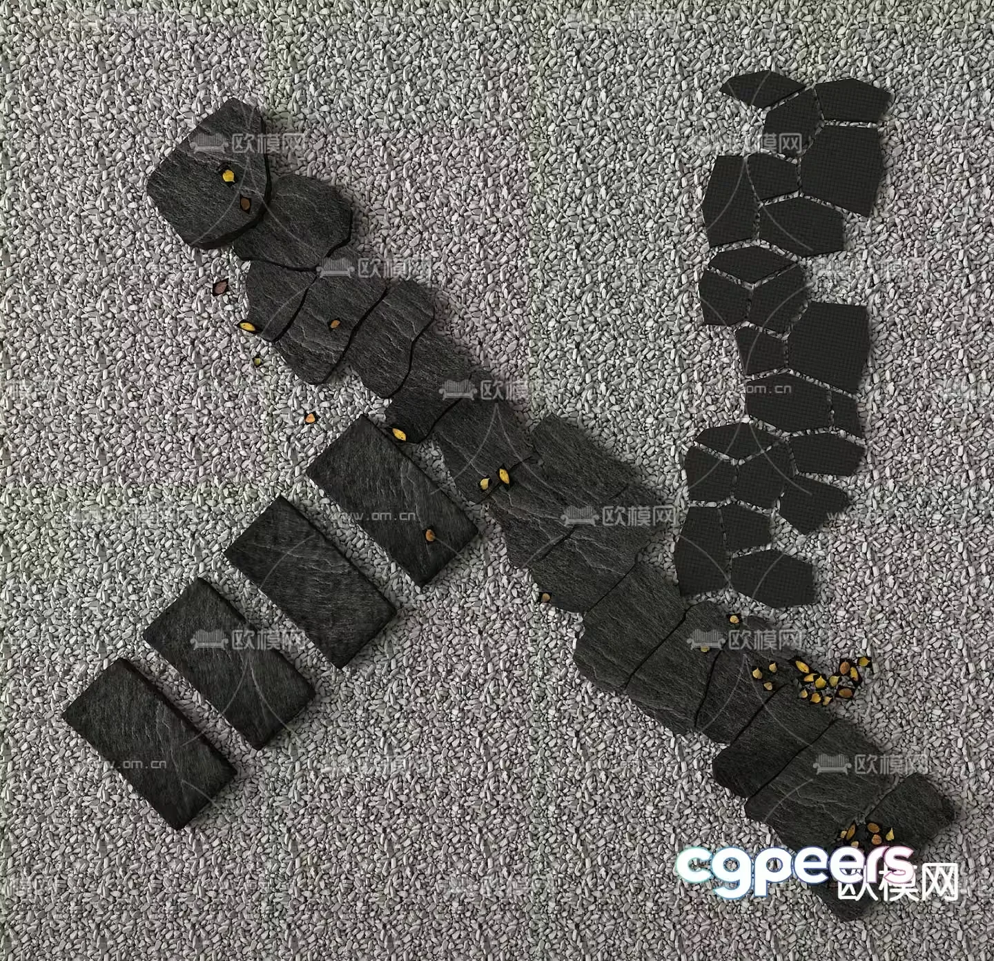 Bluestone slab tingbu garden road paving 3d model