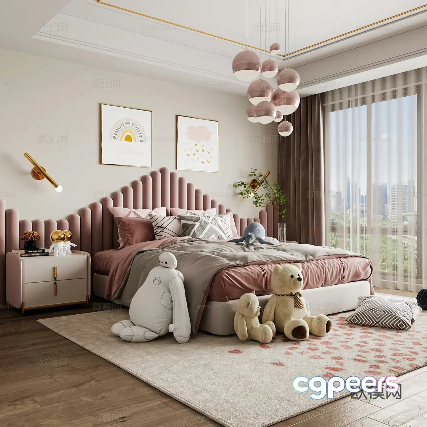 Modern children’s room boy’s room girl’s room children’s bed children’s wardrobe children’s desk 3d model