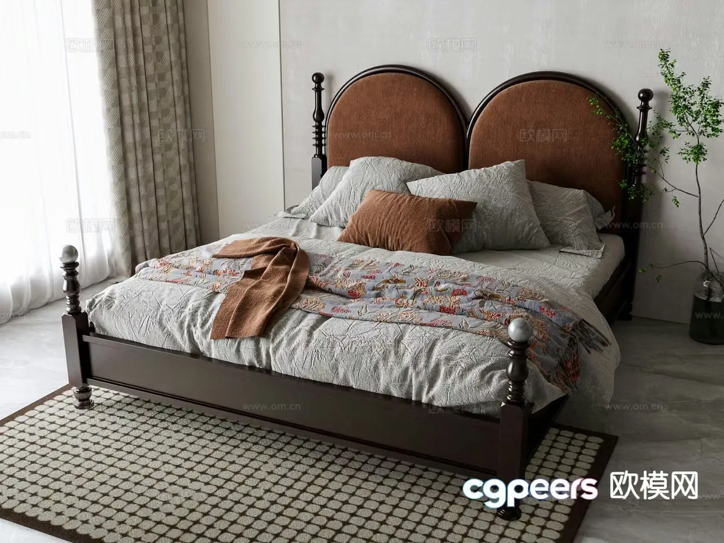 American double bed 3d model