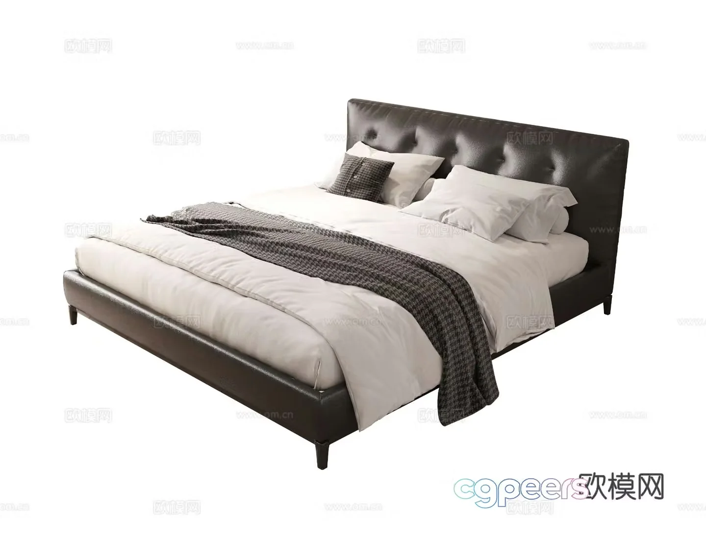 Modern double bed leather double bed master bedroom secondary bed senior bed black double bed 3d model