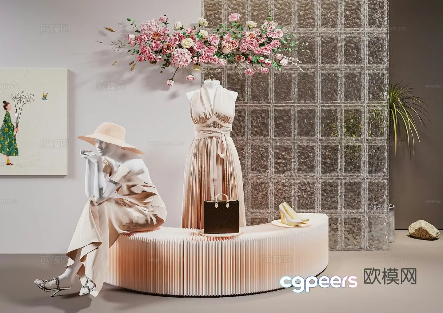 Modern clothing shoes hats bags models hanging paintings 3D models