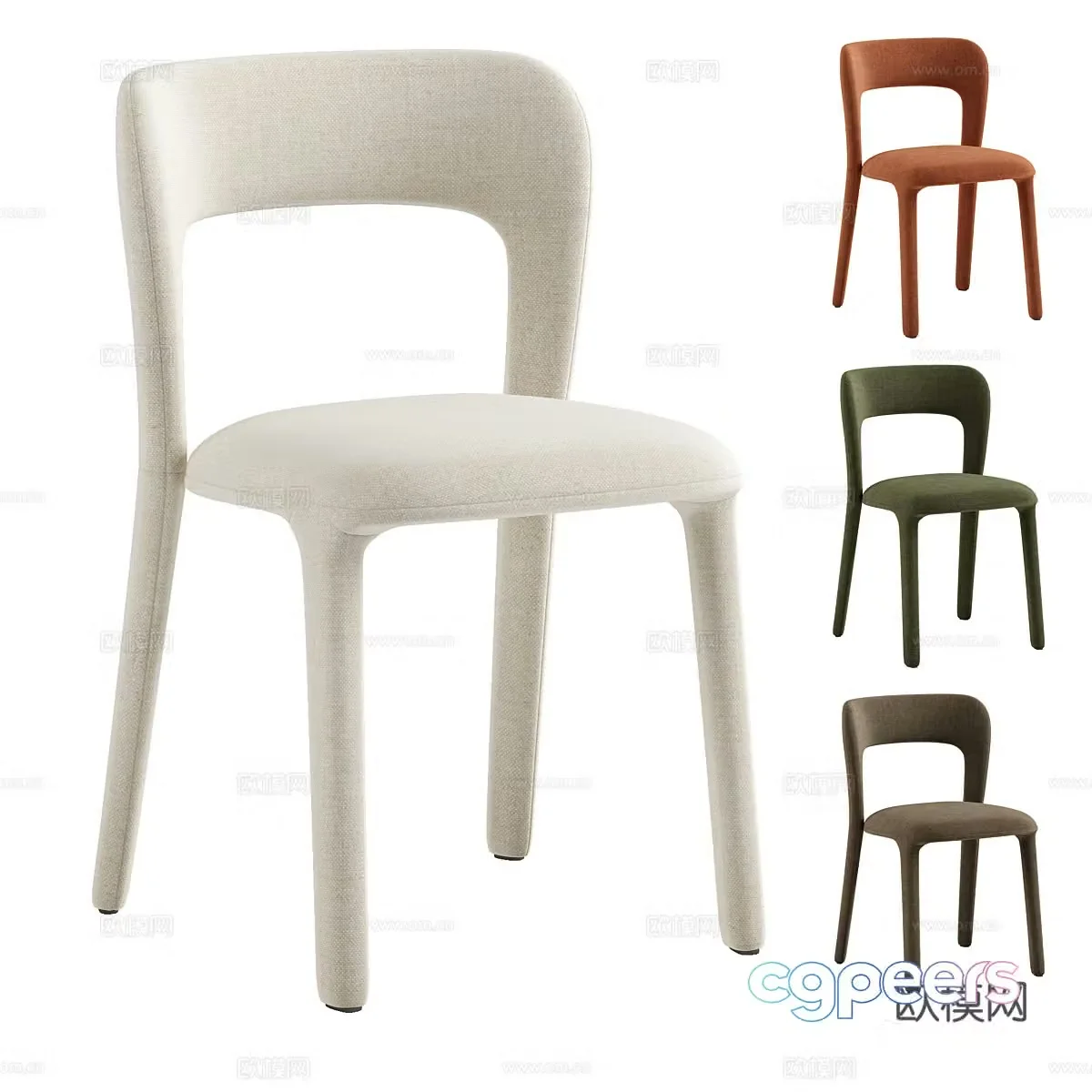 Modern Italian cream style fabric single chair 3d model
