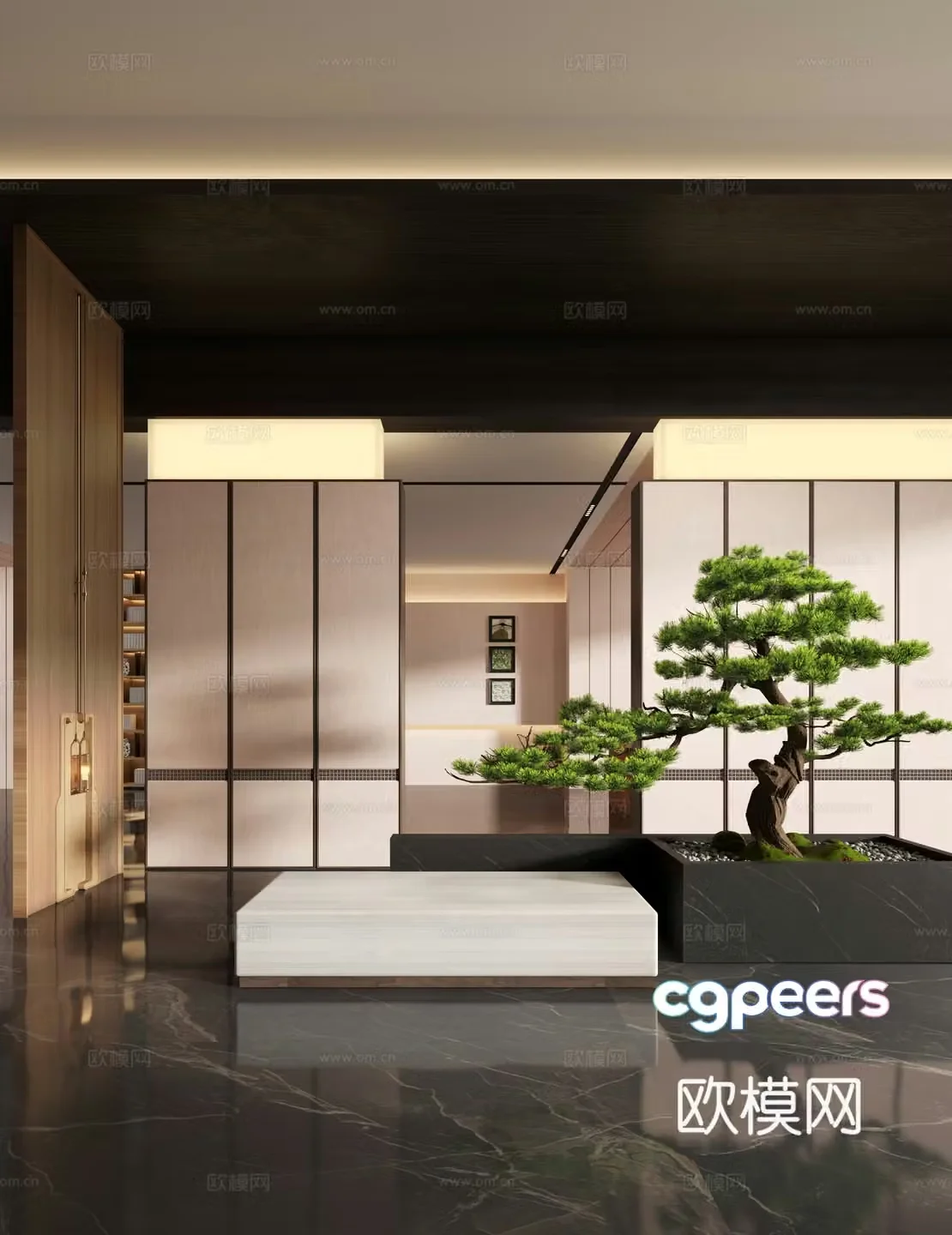 New Chinese hotel club pine tree installation 3D model of pine tree landscaping in the entrance hall
