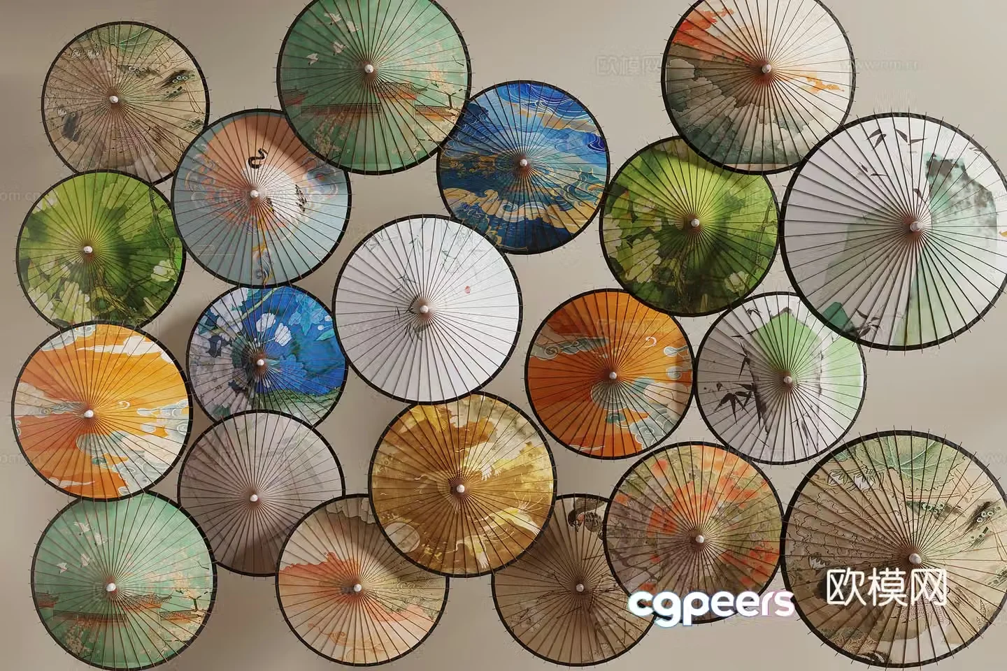 Chinese oil paper umbrella 3D model