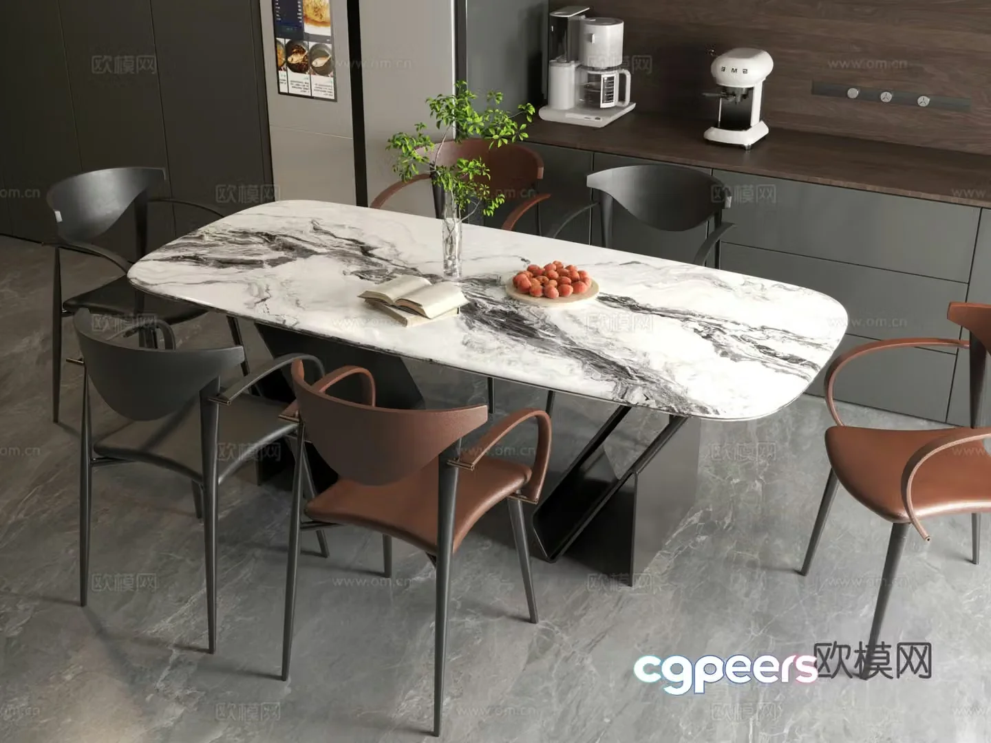 Modern dining table Italian dining table Modern Italian restaurant Dining table Dining table Dining chair 3d model