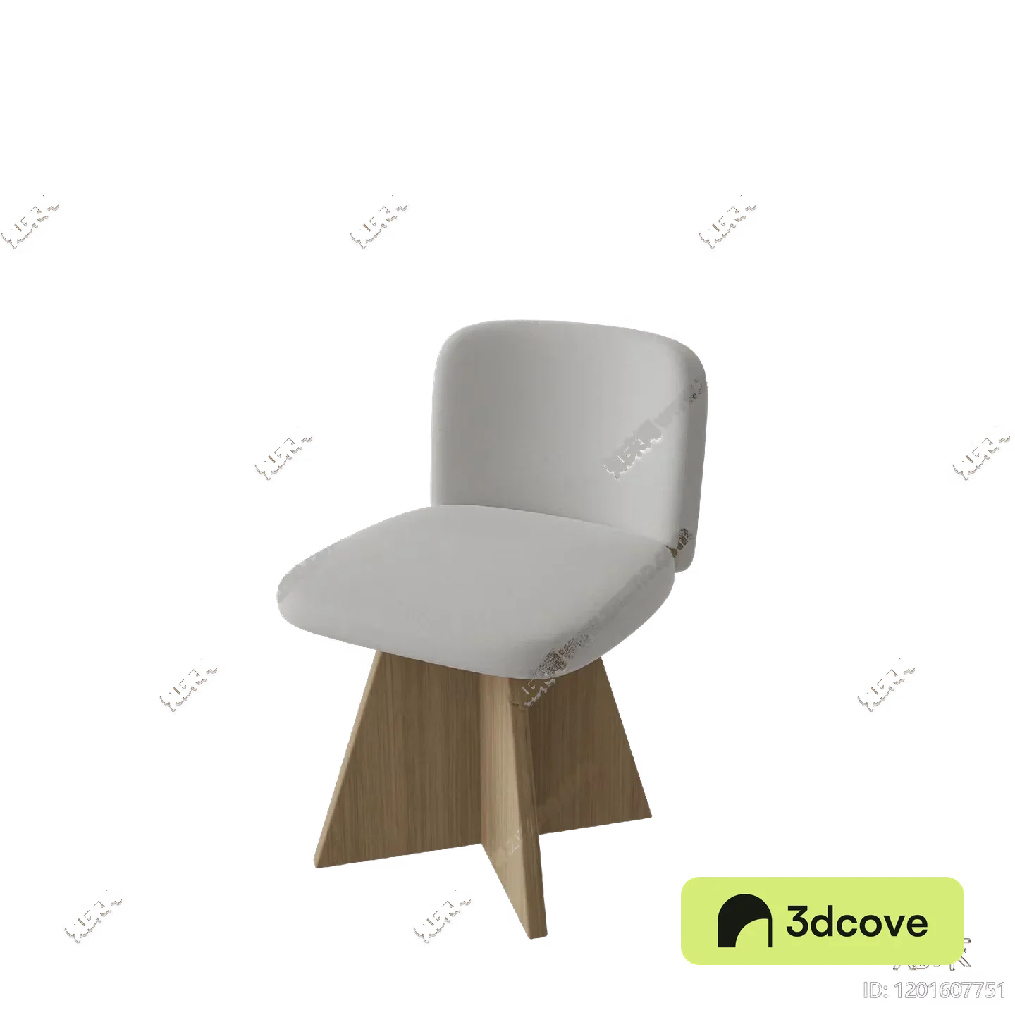 A Chair With A Wooden Base And White Cushion