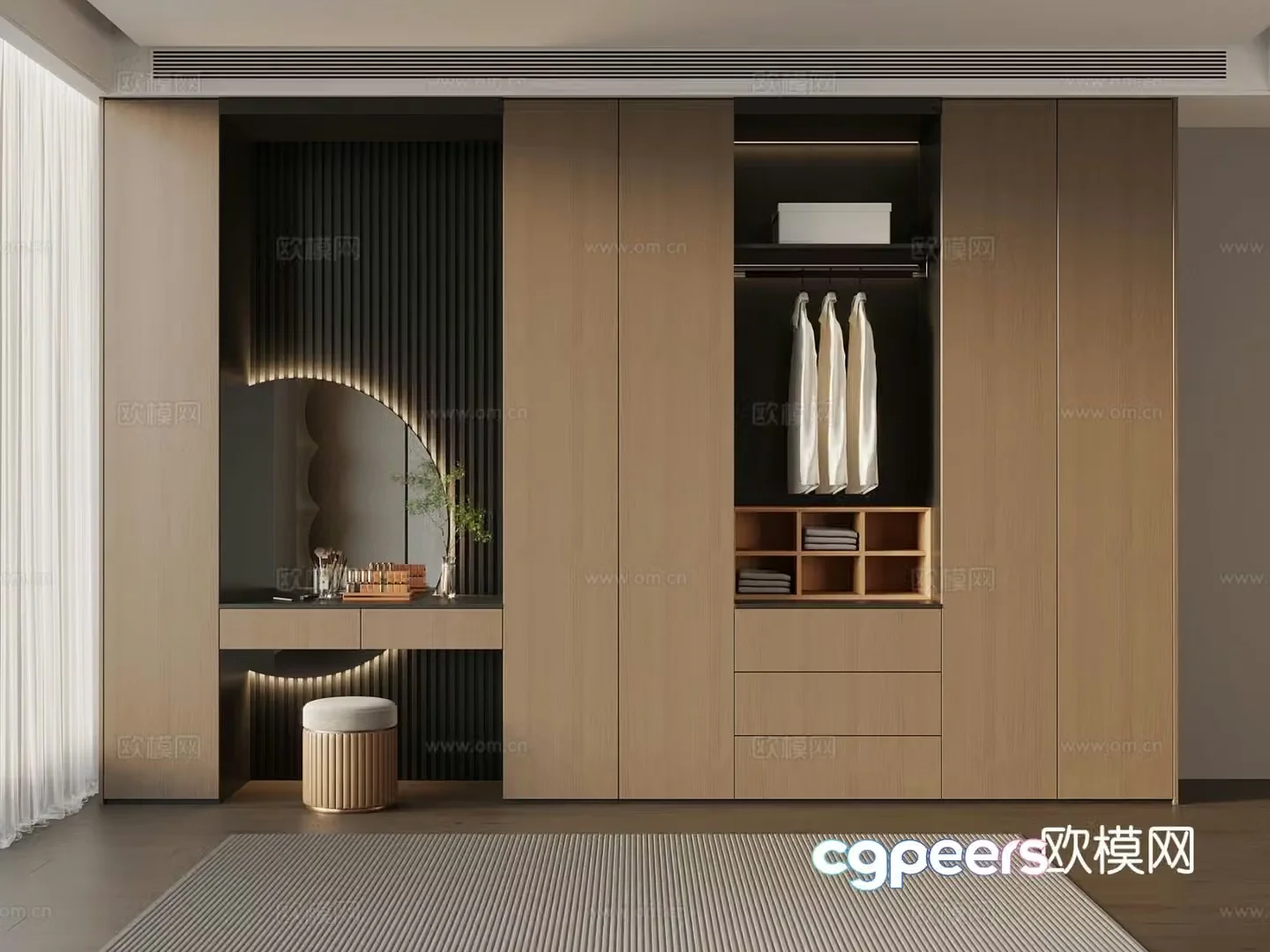 Italian minimalist integrated wardrobe 3D model