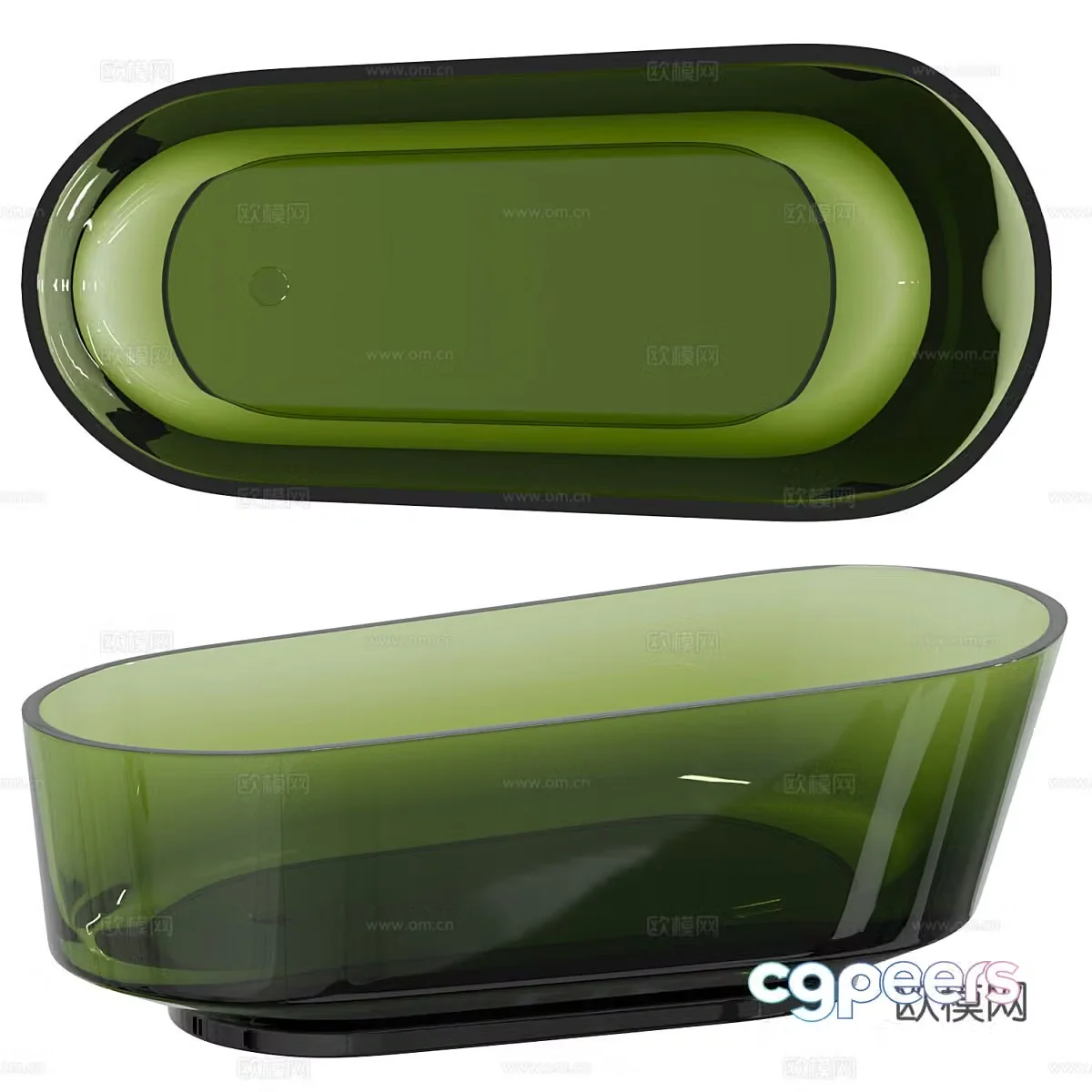 Modern Emerald Polyester Resin Bathtub 3D Model