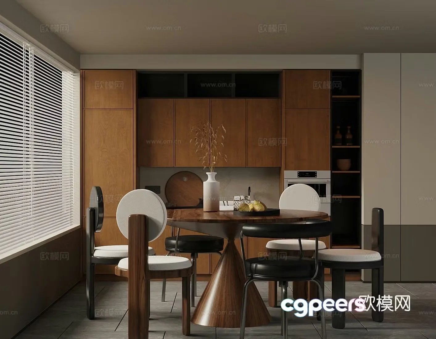 Middle style home restaurant Open restaurant Log style home restaurant Kitchen restaurant Round table 3D model