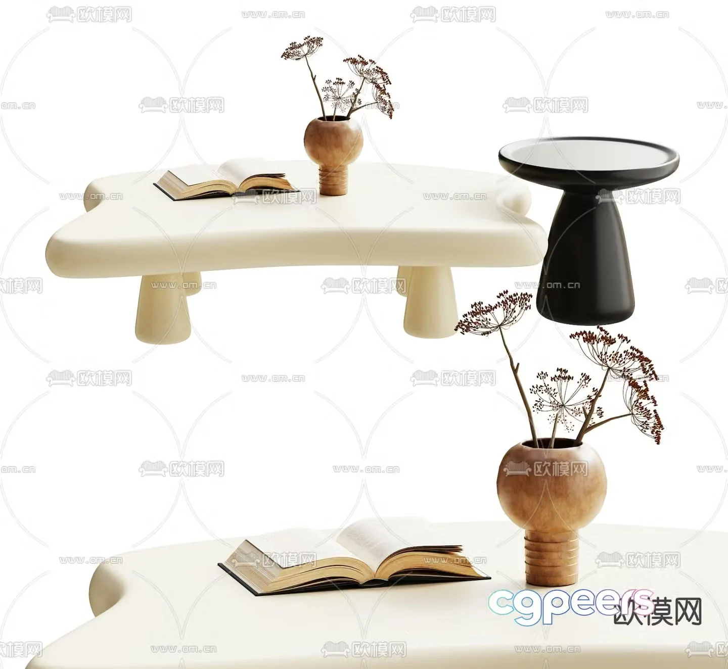 Cream style coffee table mother-in-law coffee table 3d model