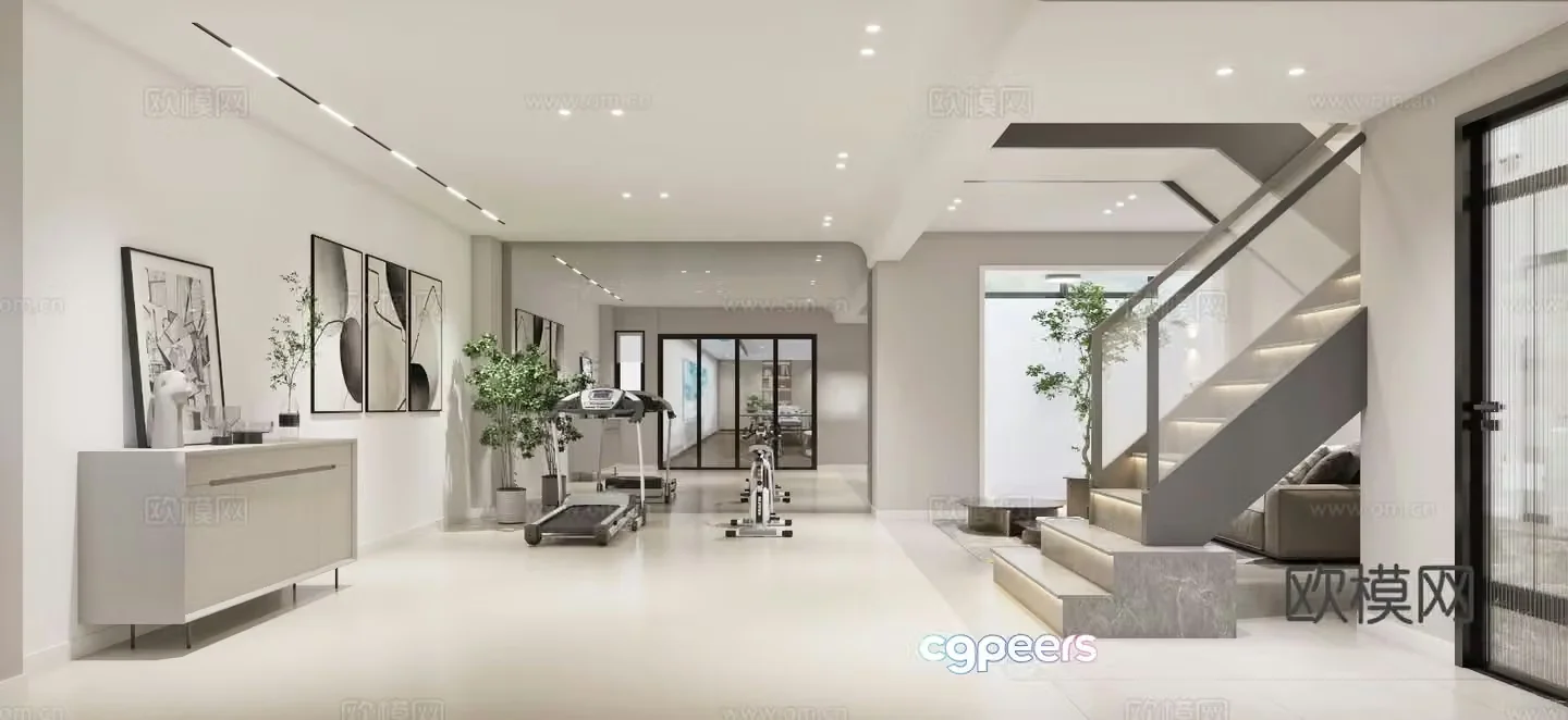 Modern leisure room entertainment room home gym 3d model